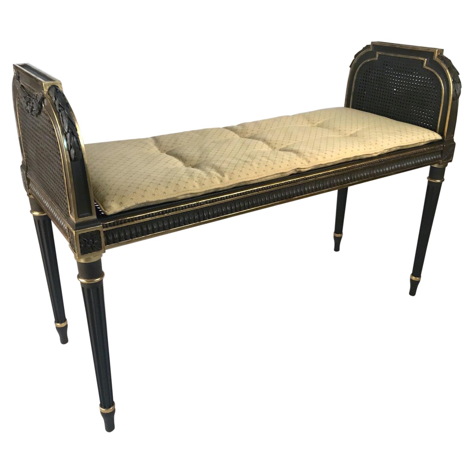 Antique French Louis XVI Style Gilt And Painted Bench For Sale