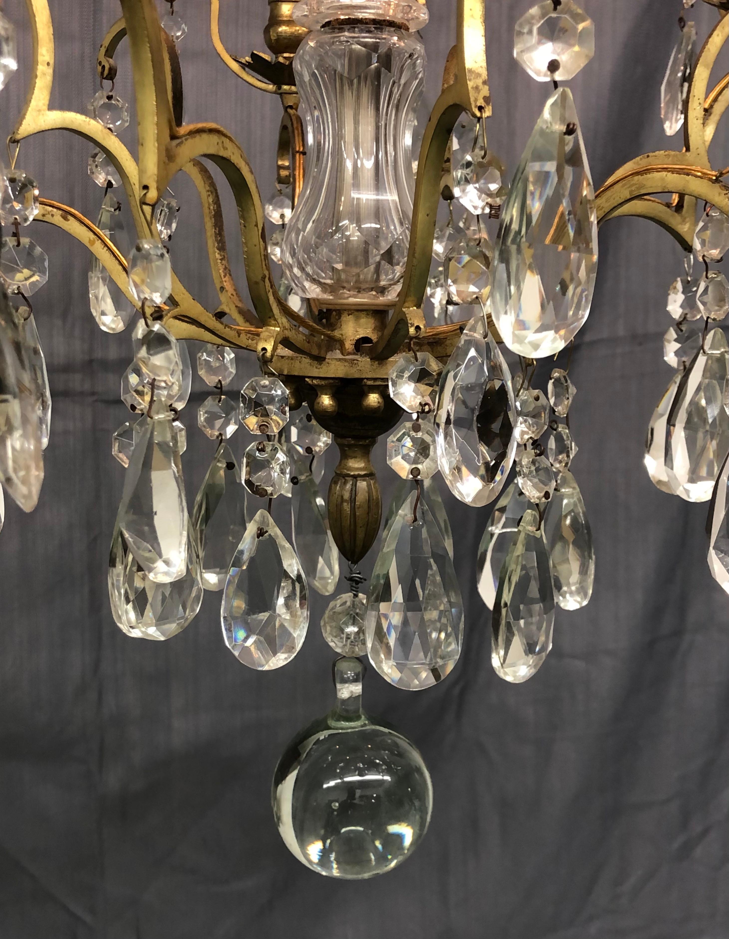 Antique French Louis XVI Style Gilt Bronze and Crystal 5-Arm Chandelier For Sale 8