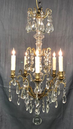 Antique French Louis XVI Style Gilt Bronze and Crystal 5-Arm Chandelier