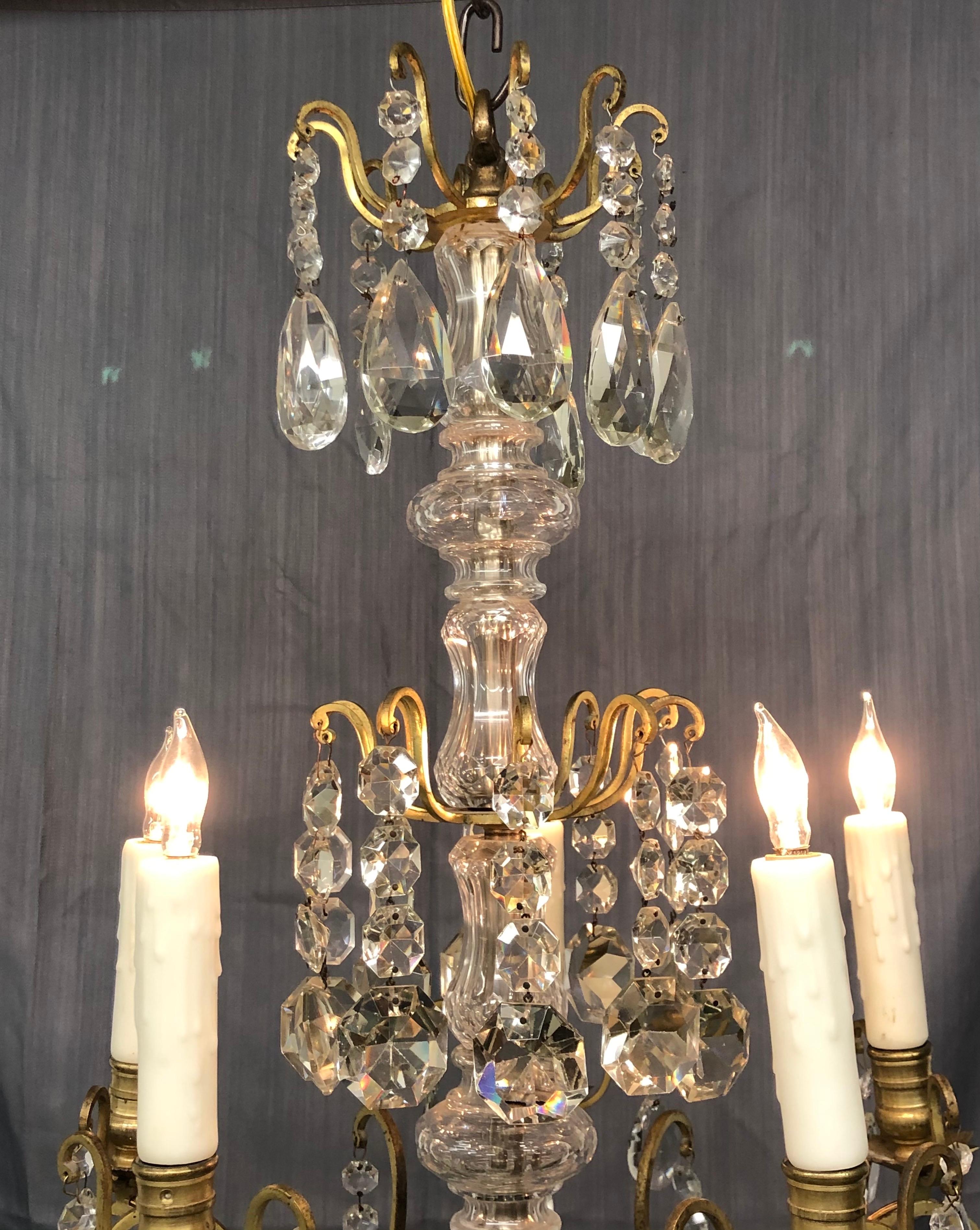 19th Century Antique French Louis XVI Style Gilt Bronze and Crystal 5-Arm Chandelier For Sale