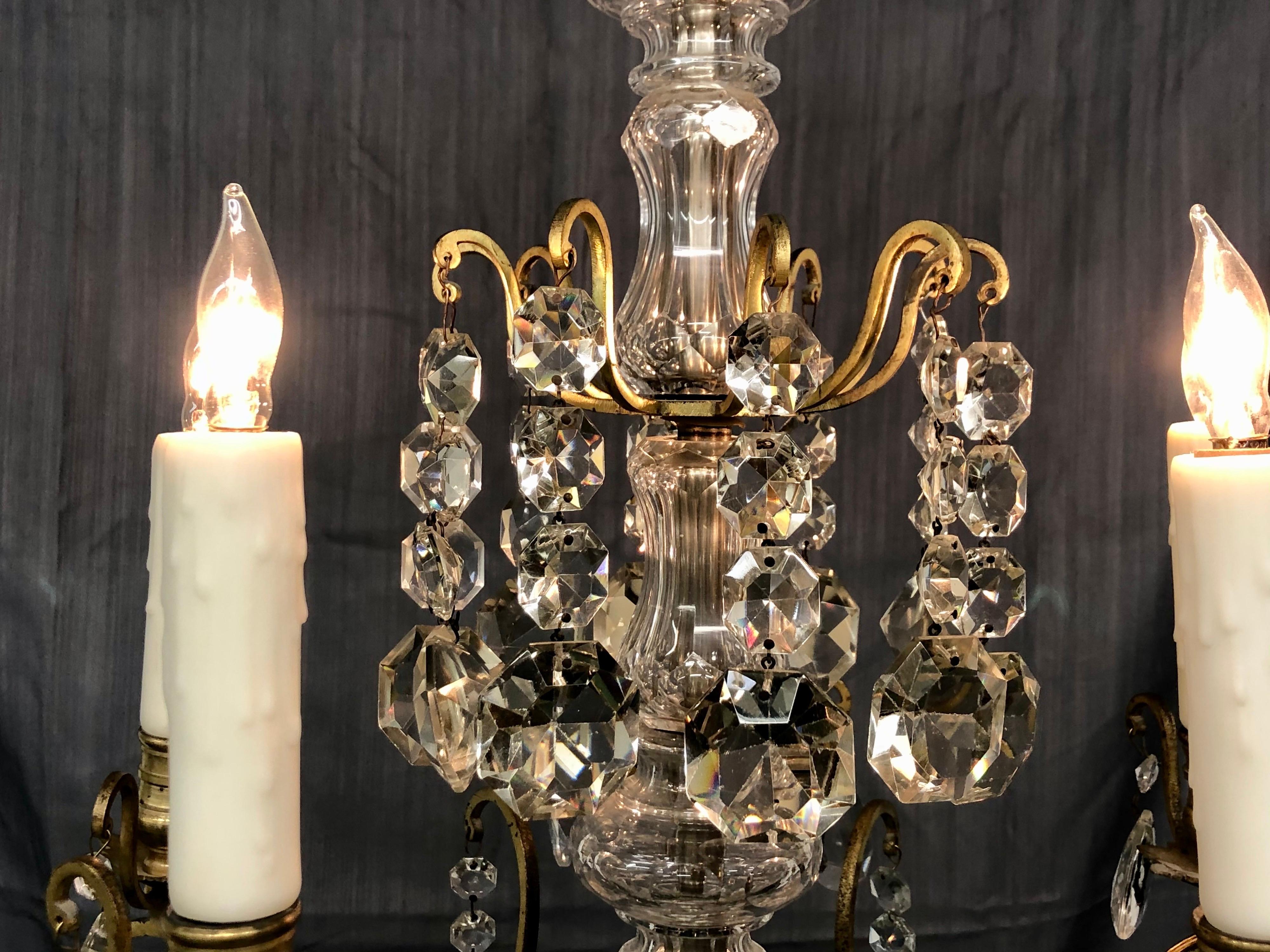 Antique French Louis XVI Style Gilt Bronze and Crystal 5-Arm Chandelier For Sale 2