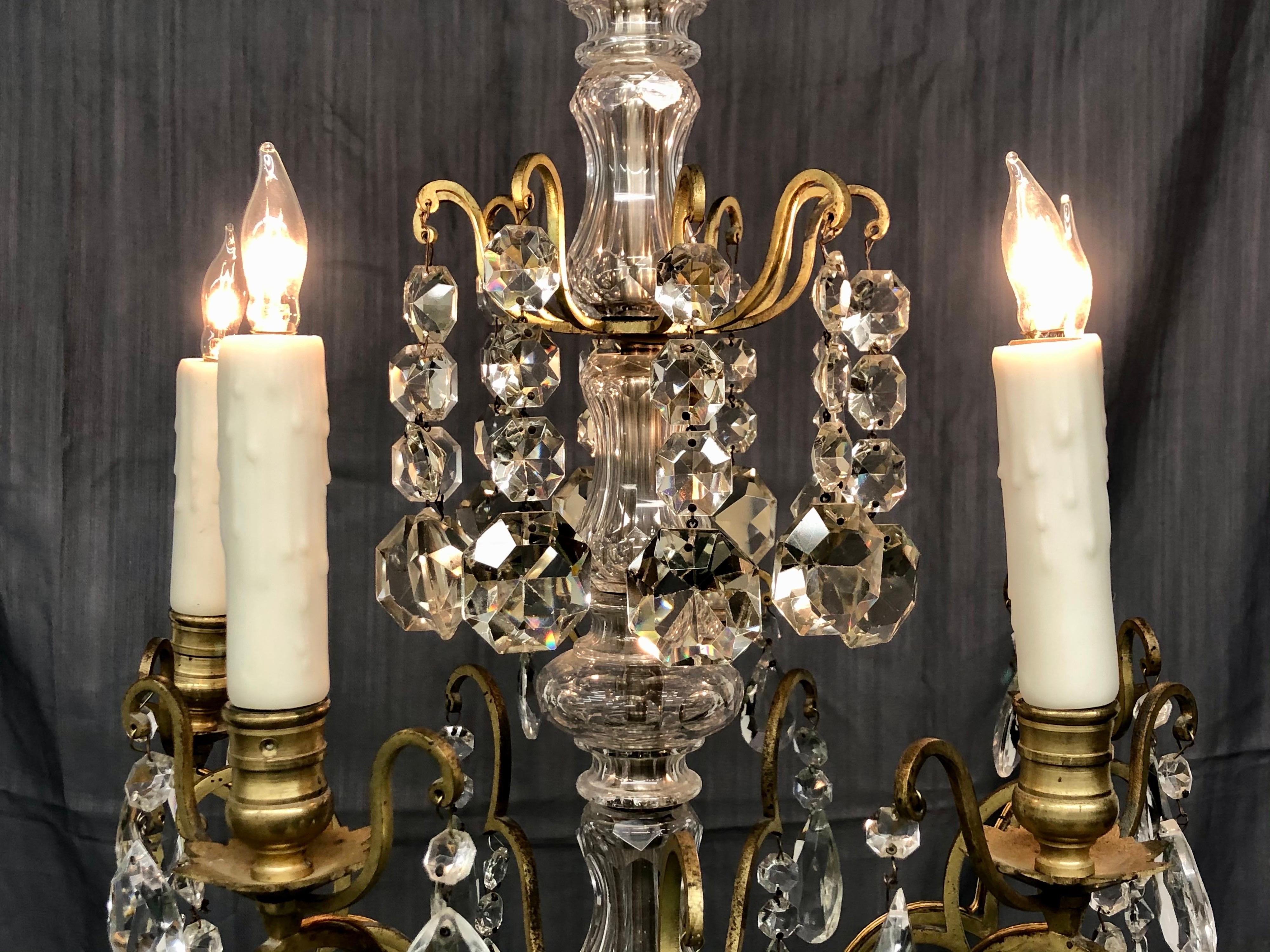 Antique French Louis XVI Style Gilt Bronze and Crystal 5-Arm Chandelier For Sale 3