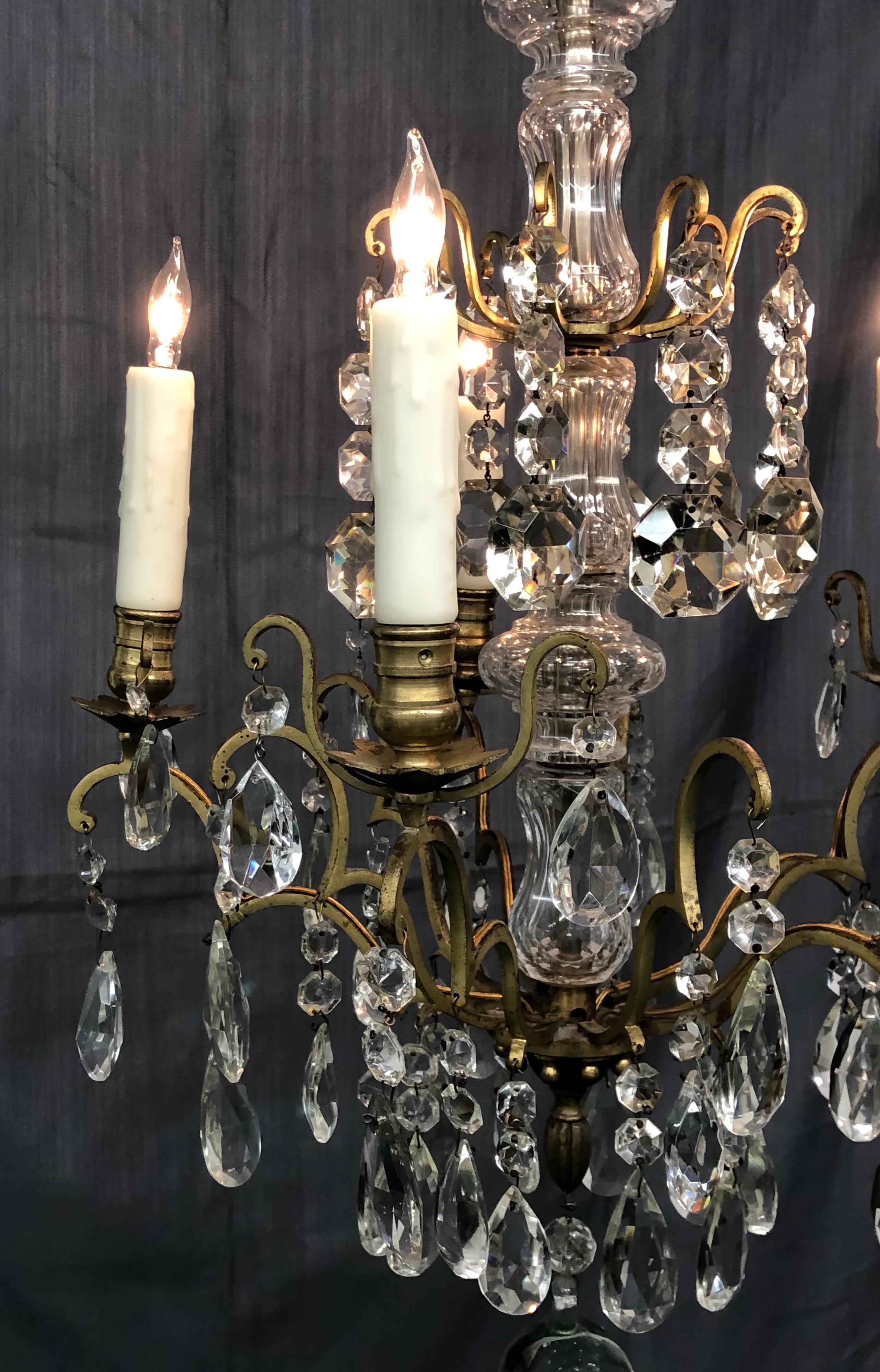 Antique French Louis XVI Style Gilt Bronze and Crystal 5-Arm Chandelier For Sale 5