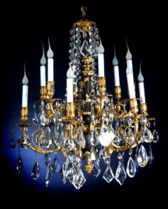 Antique French Louis XVI Style Gilt Bronze and Cut Crystal Multi Arm Chandelier