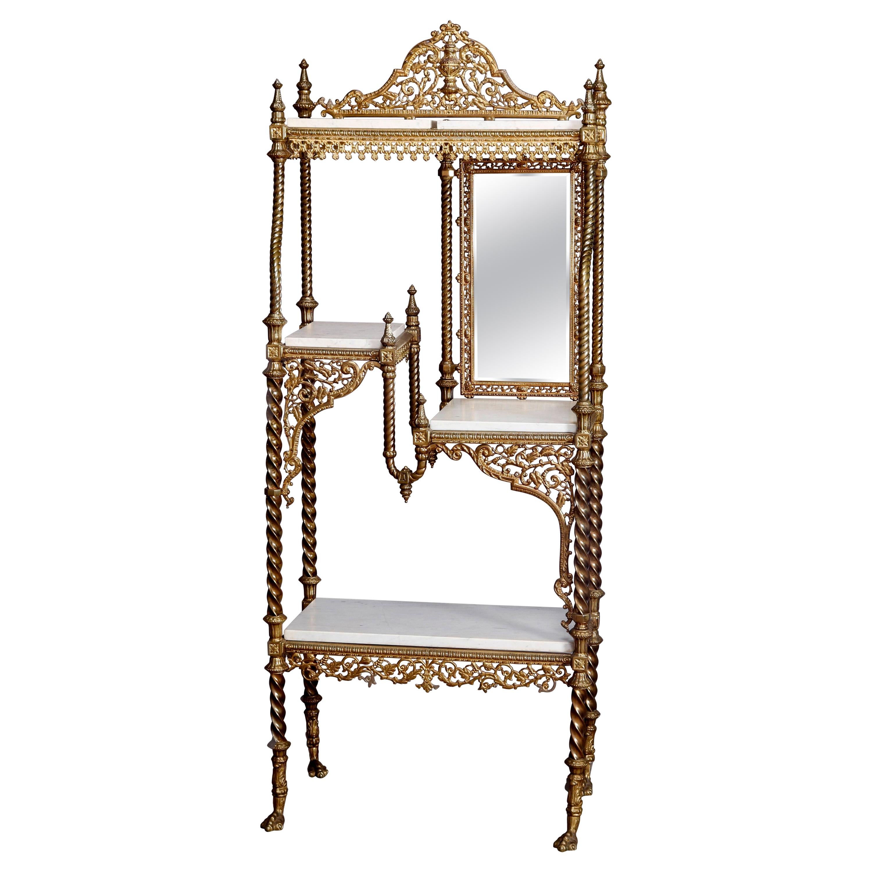 Antique French Louis XVI Style Gilt Bronze and Marble Mirrored Étagère