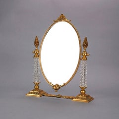 Antique French Louis XVI Style Gilt Bronze & Cut Crystal Dresser Mirror c1920