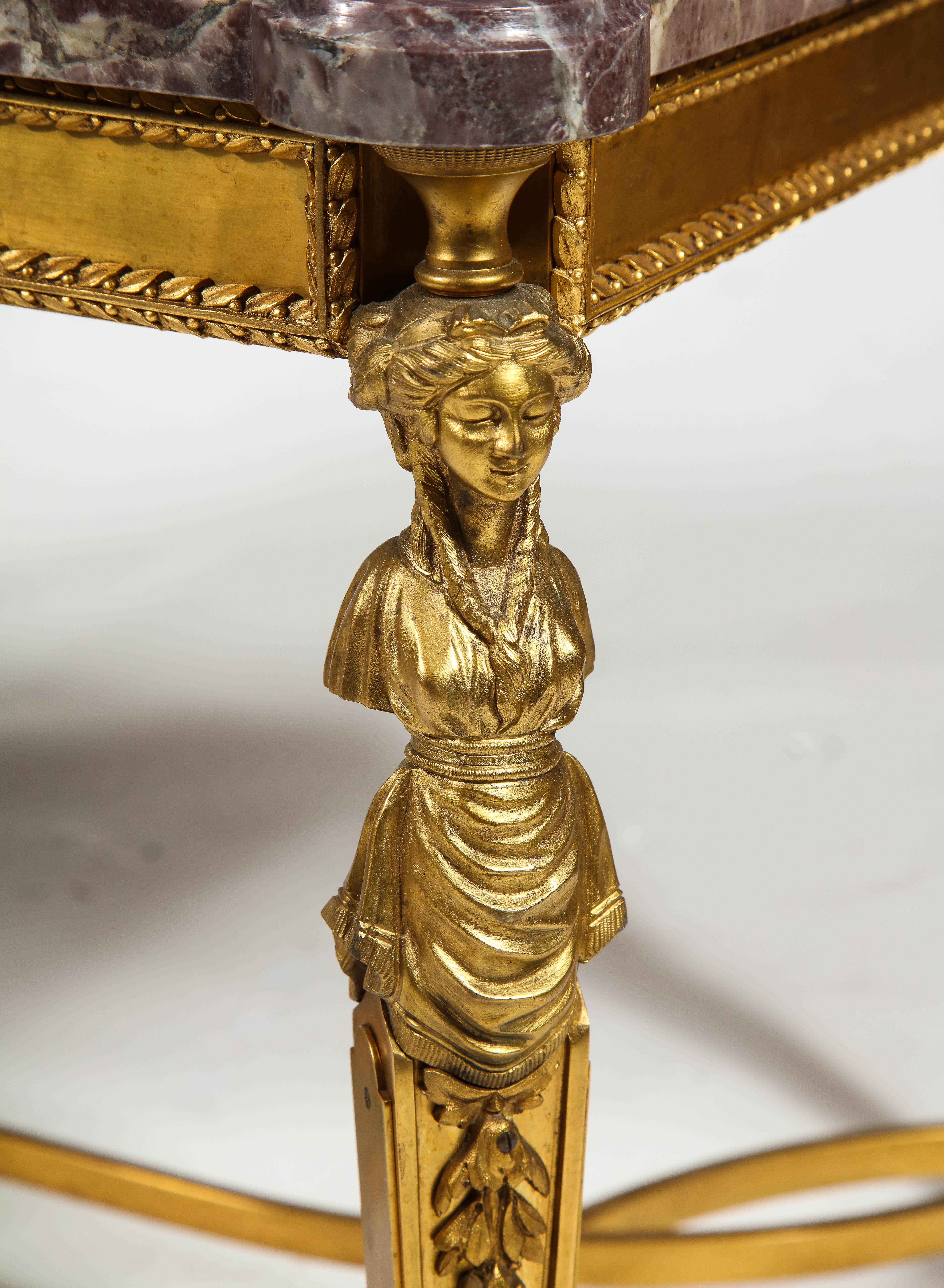 Antique French Louis XVI Style Gilt Bronze Figural Marble Top Coffee Table For Sale 6