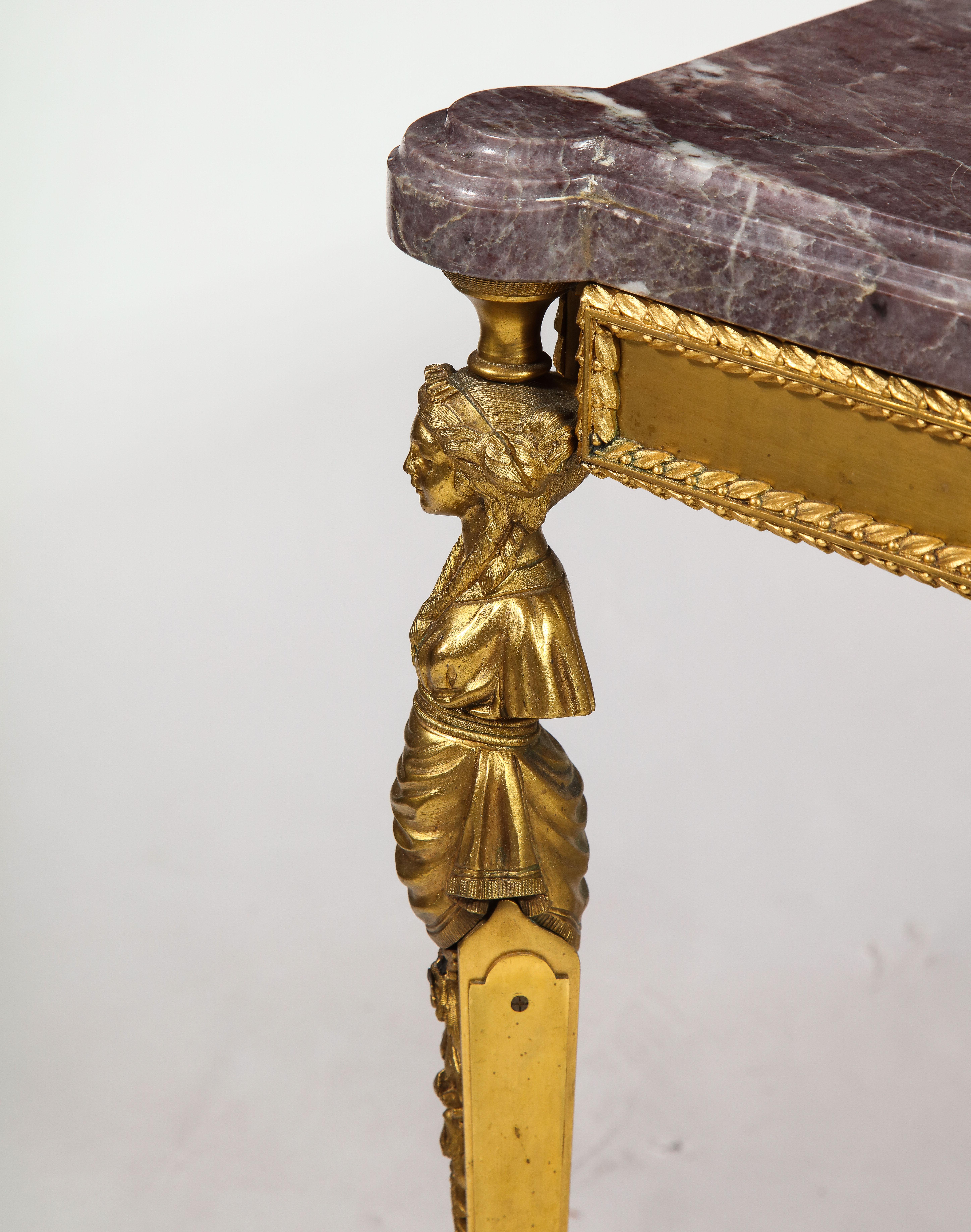 Antique French Louis XVI Style Gilt Bronze Figural Marble Top Coffee Table For Sale 7