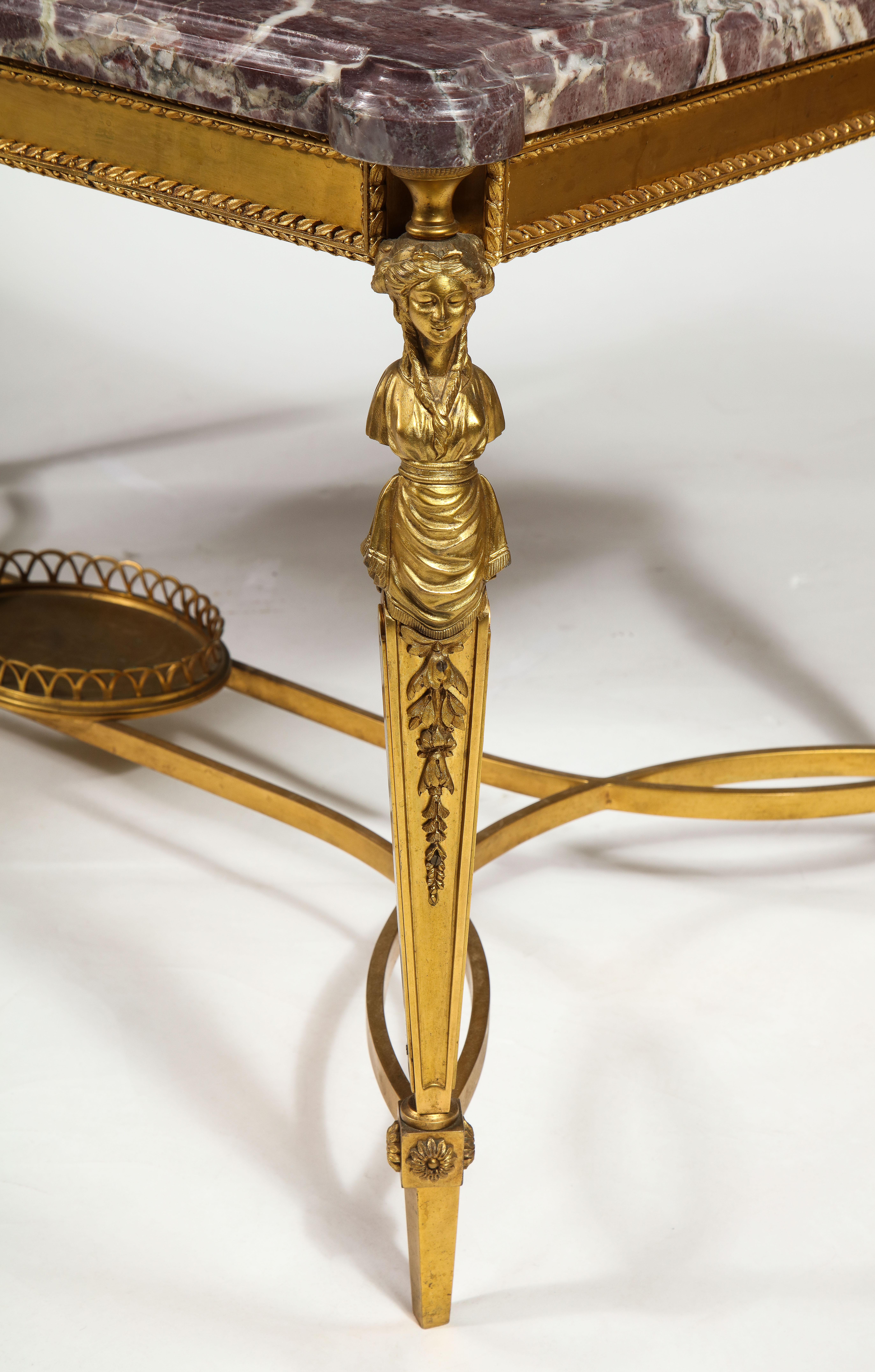 Antique French Louis XVI Style Gilt Bronze Figural Marble Top Coffee Table For Sale 3