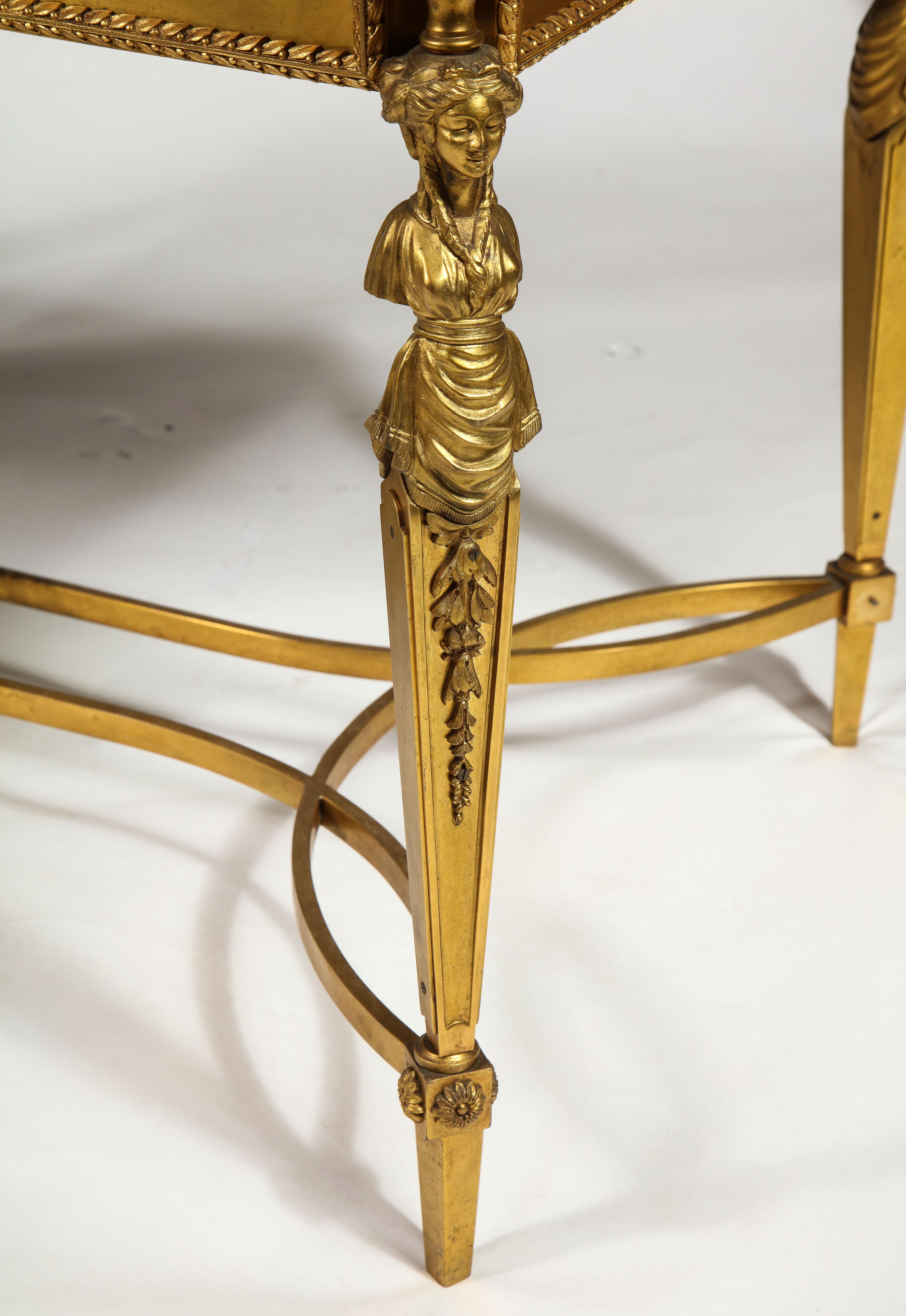 Antique French Louis XVI Style Gilt Bronze Figural Marble Top Coffee Table For Sale 4