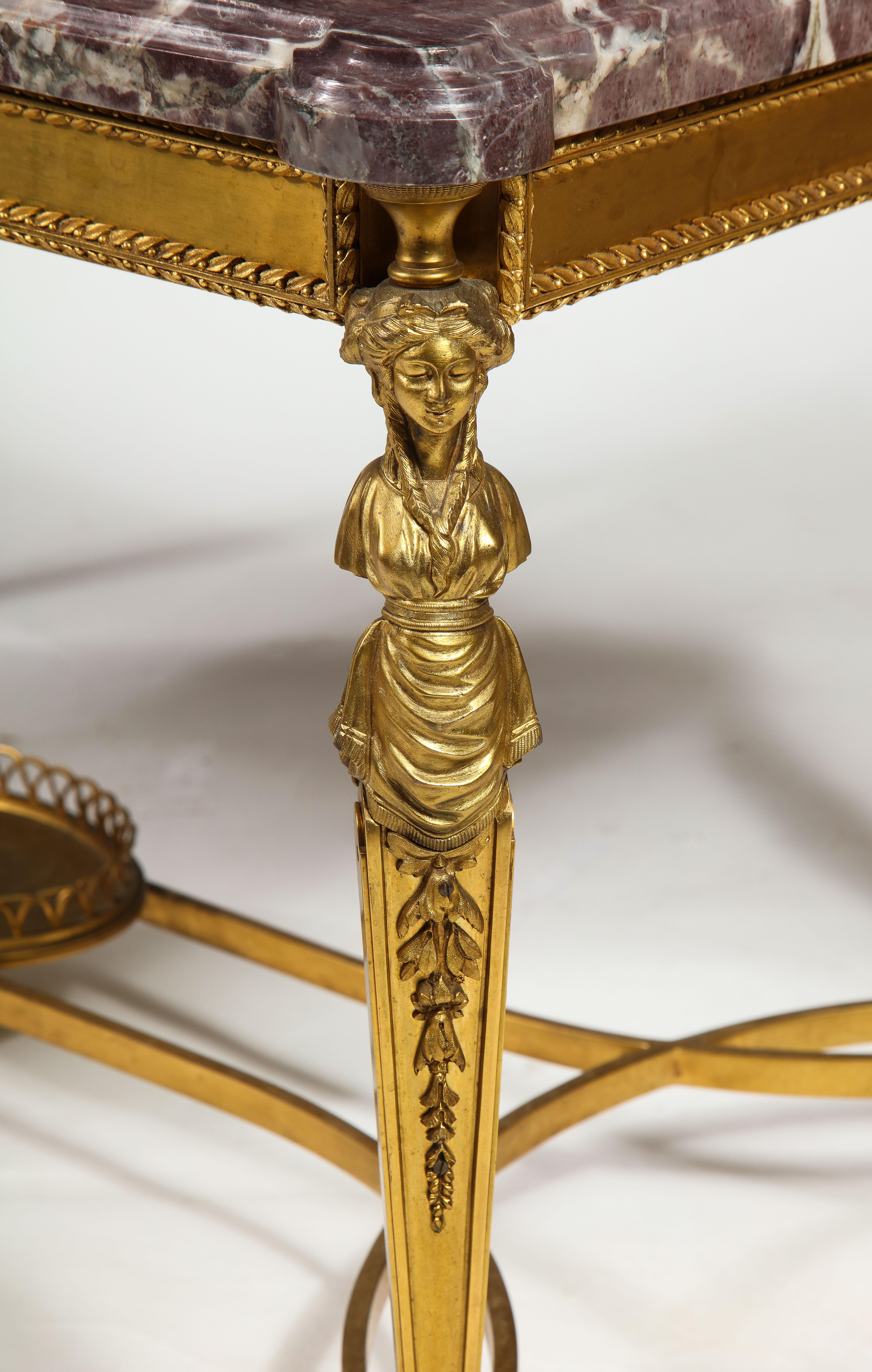 Antique French Louis XVI Style Gilt Bronze Figural Marble Top Coffee Table For Sale 5