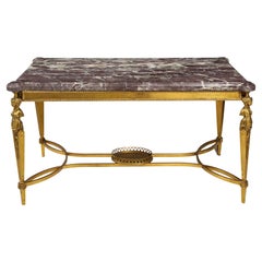 Antique French Louis XVI Style Gilt Bronze Figural Marble Top Coffee Table