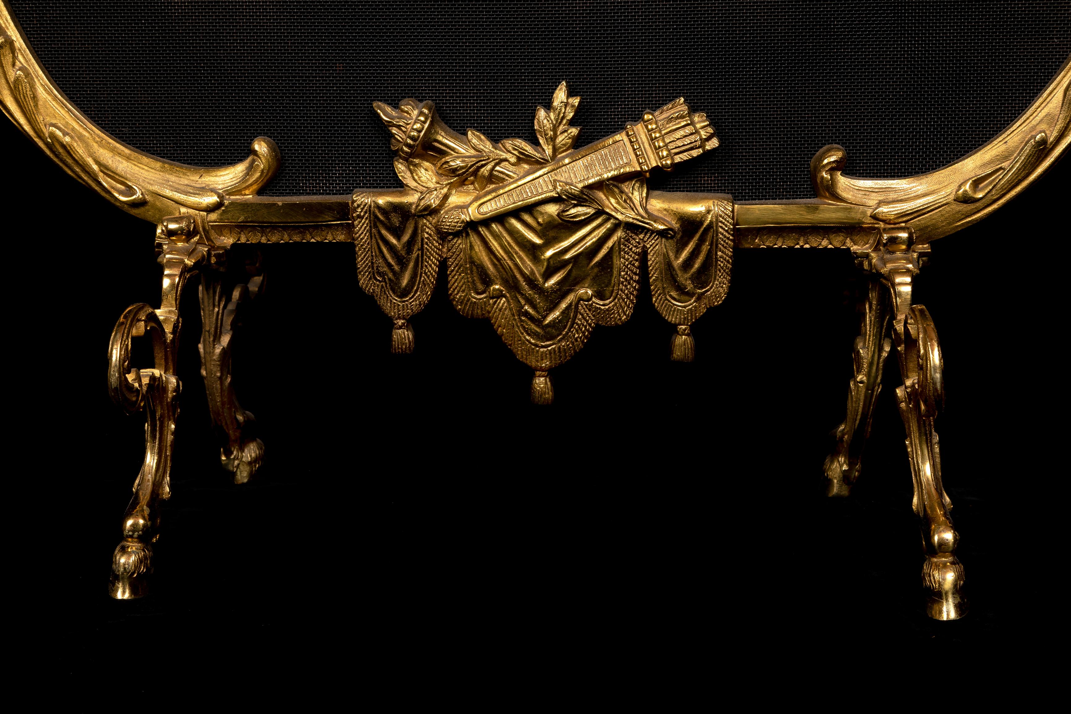 Antique French Louis XVI Style Gilt Bronze Fireplace Screen For Sale 3