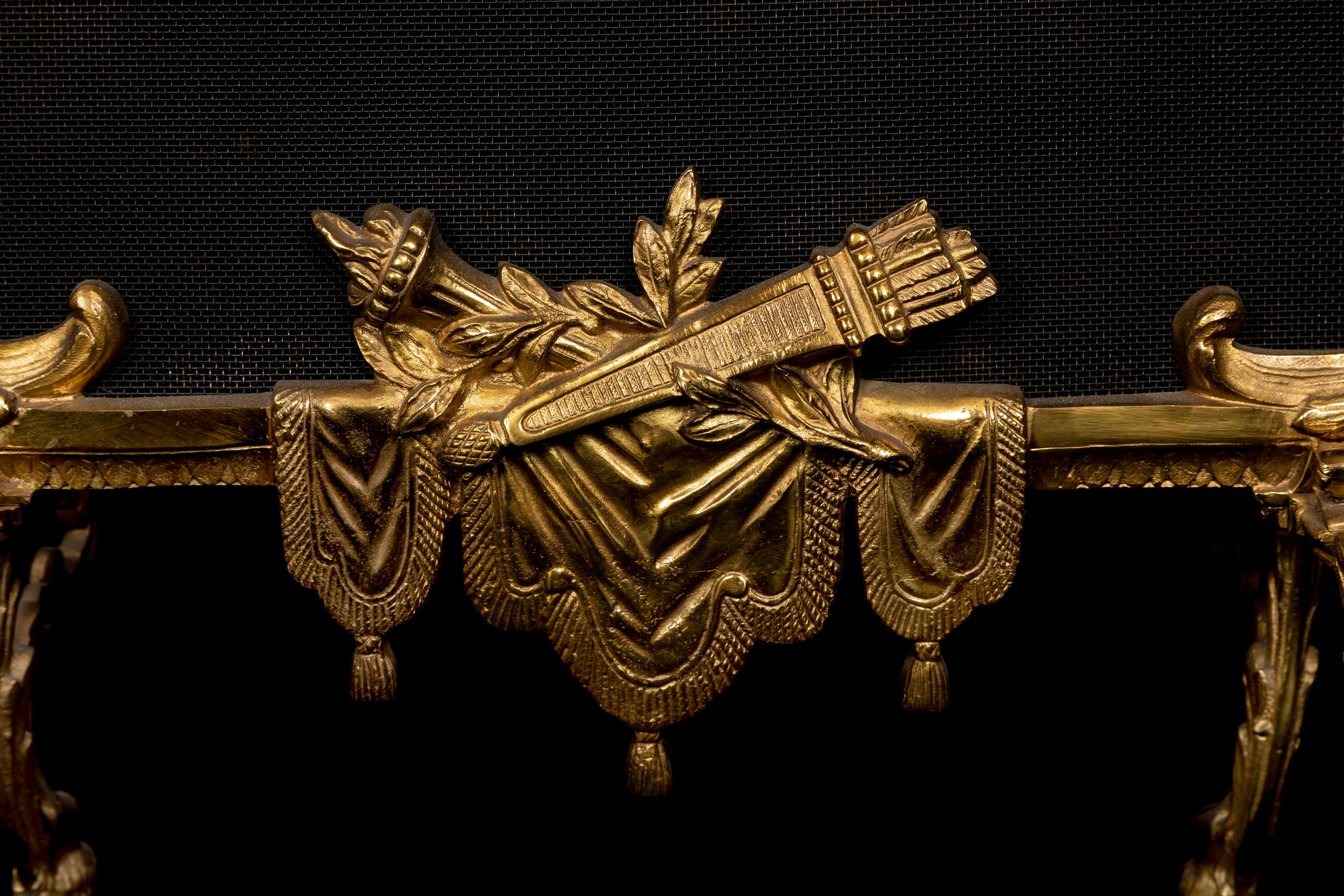 Antique French Louis XVI Style Gilt Bronze Fireplace Screen For Sale 4