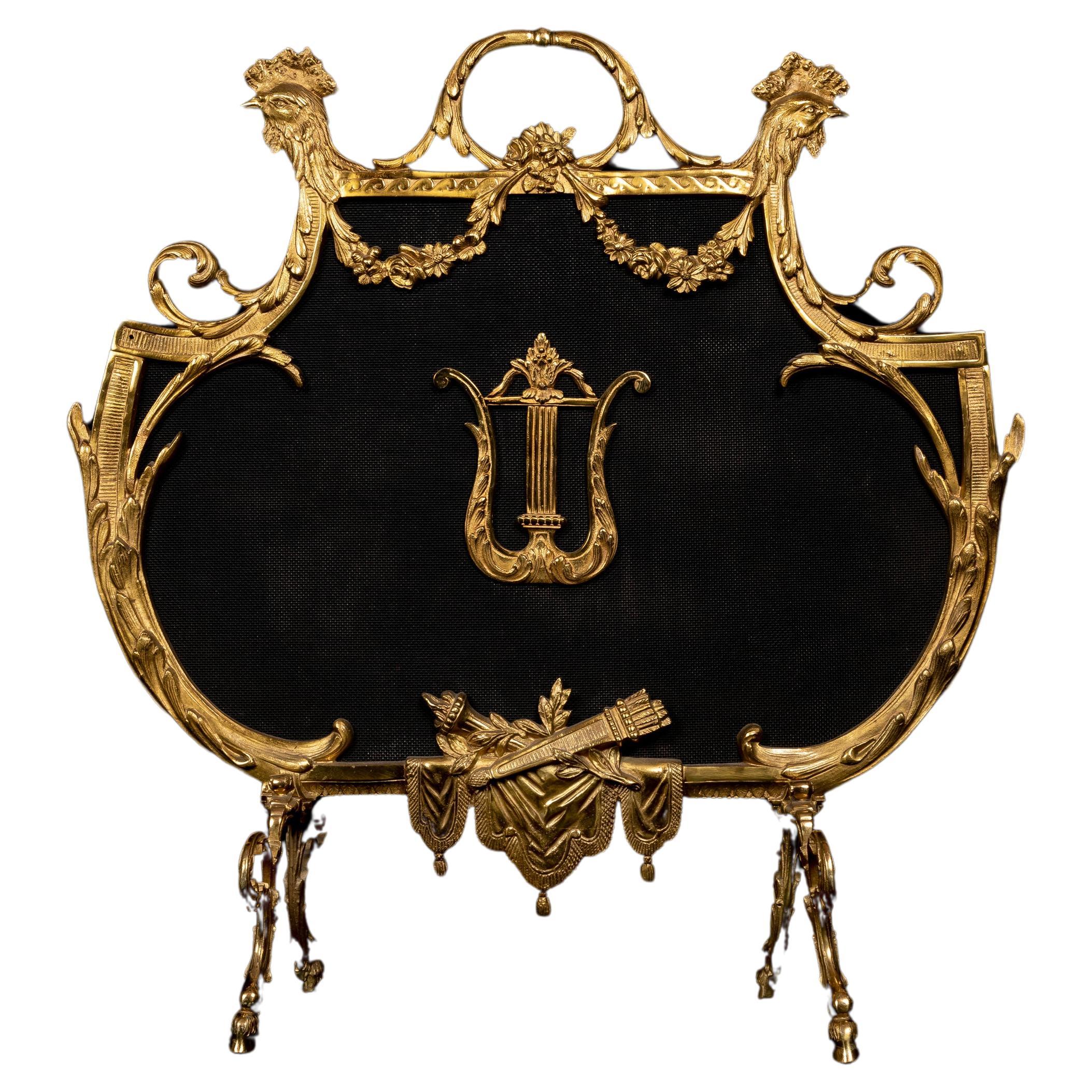Antike französische Louis XVI Stil vergoldete Bronze Kaminschirm