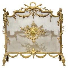 Antique French Louis XVI Style Gilt Bronze Firescreen