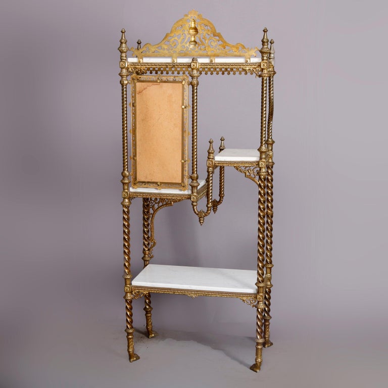Antique French Louis XVI Style Gilt Bronze and Marble Mirrored Étagère