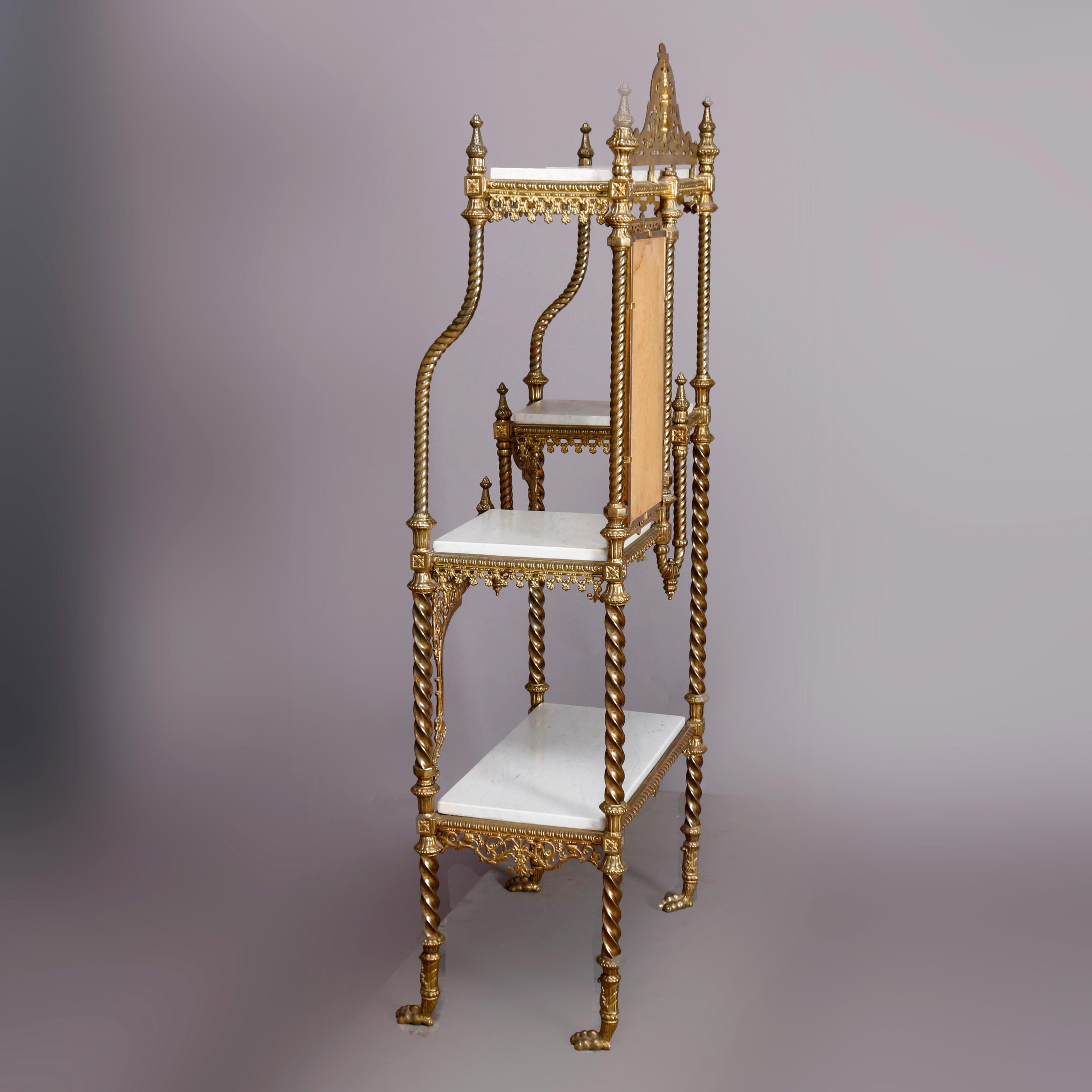 Cast Antique French Louis XVI Style Gilt Bronze and Marble Mirrored Étagère