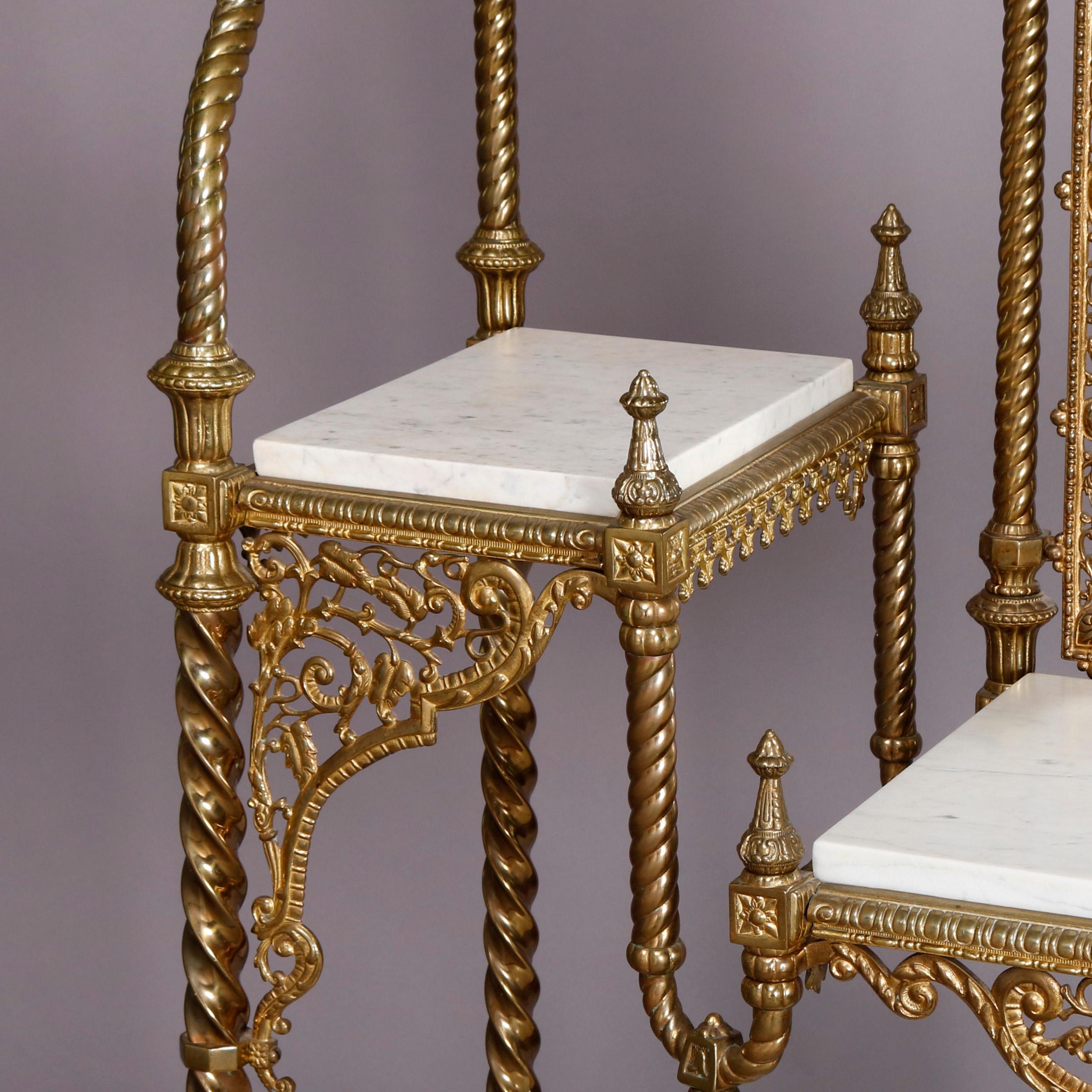 Antique French Louis XVI Style Gilt Bronze and Marble Mirrored Étagère In Good Condition In Big Flats, NY