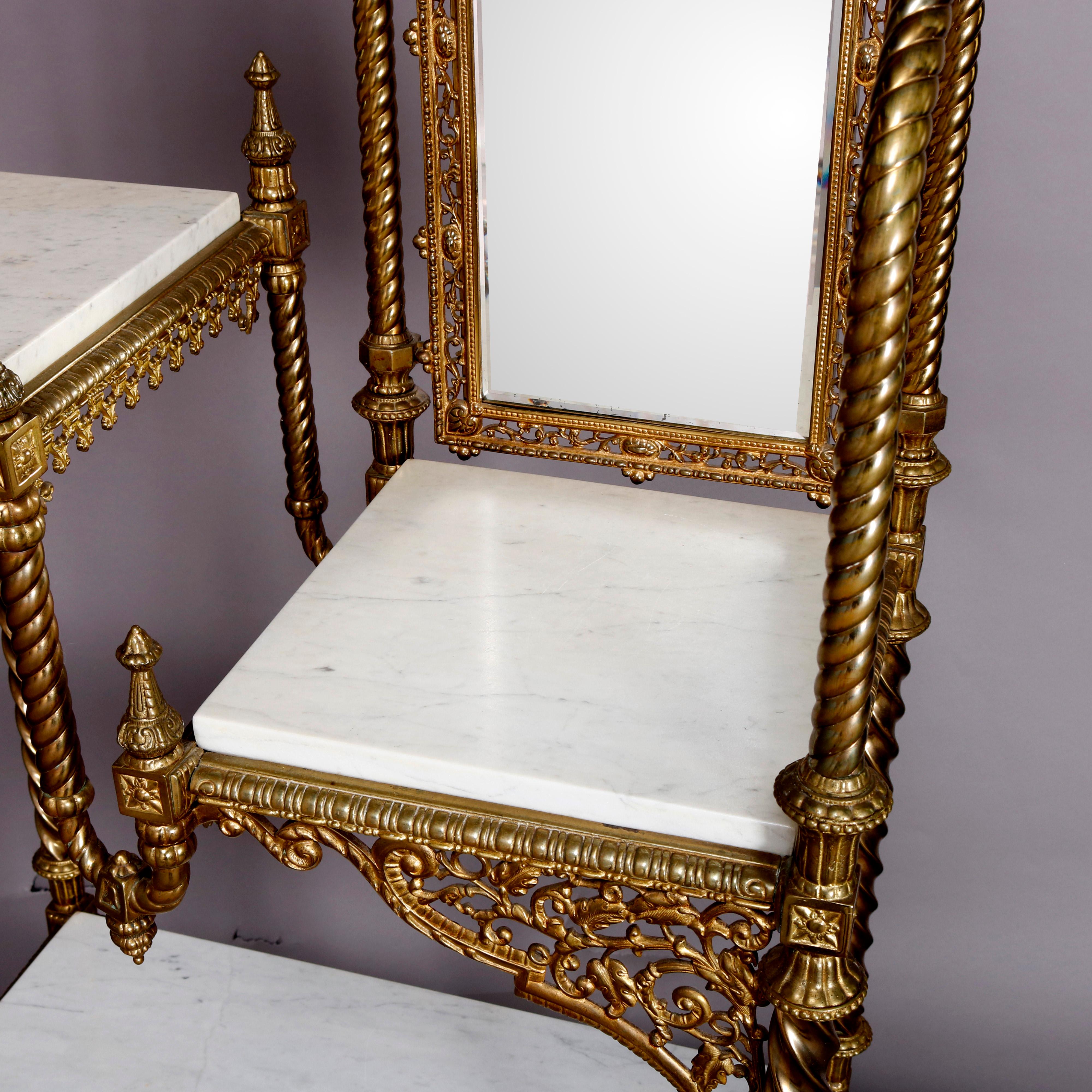 19th Century Antique French Louis XVI Style Gilt Bronze and Marble Mirrored Étagère