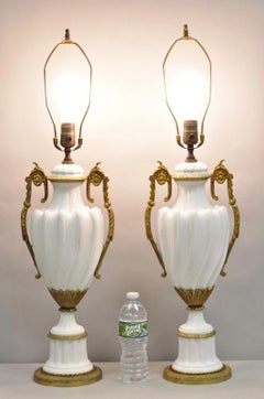Antique French Louis XVI Style Gilt Bronze Porcelain Urn Table Lamps - a Pair