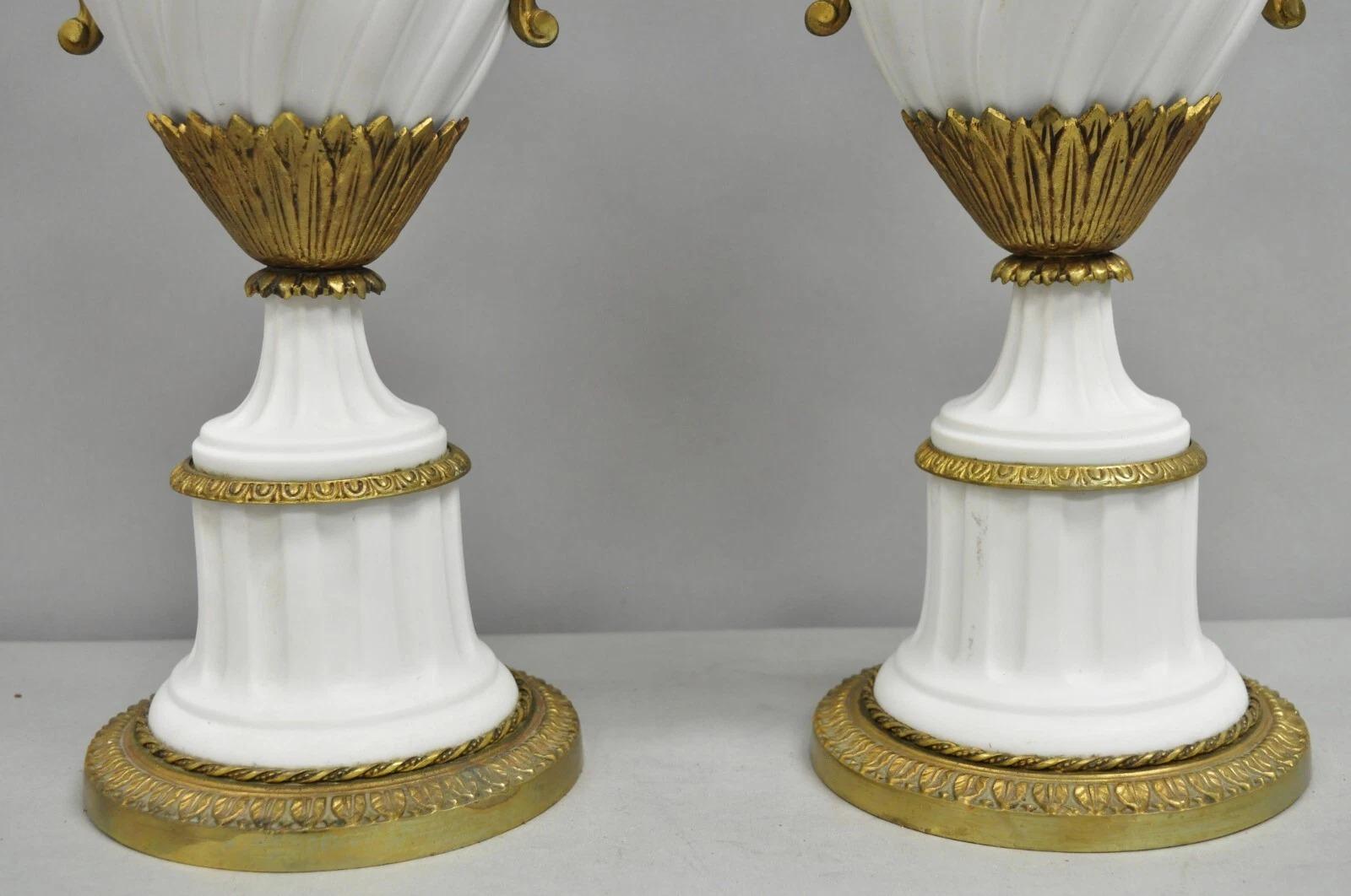 Antique French Louis XVI Style Porcelain Gilt Bronze Urn Table Lamps - a Pair In condizioni buone in vendita a Philadelphia, PA