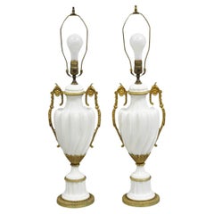 Antique French Louis XVI Style Gilt Bronze Porcelain Urn Table Lamps - a Pair