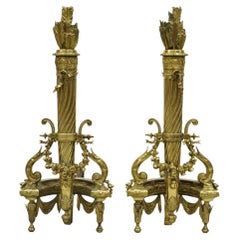 Antike Französisch Louis XVI Stil vergoldete Bronze Köcher & Arrow Tall Andirons - Paar