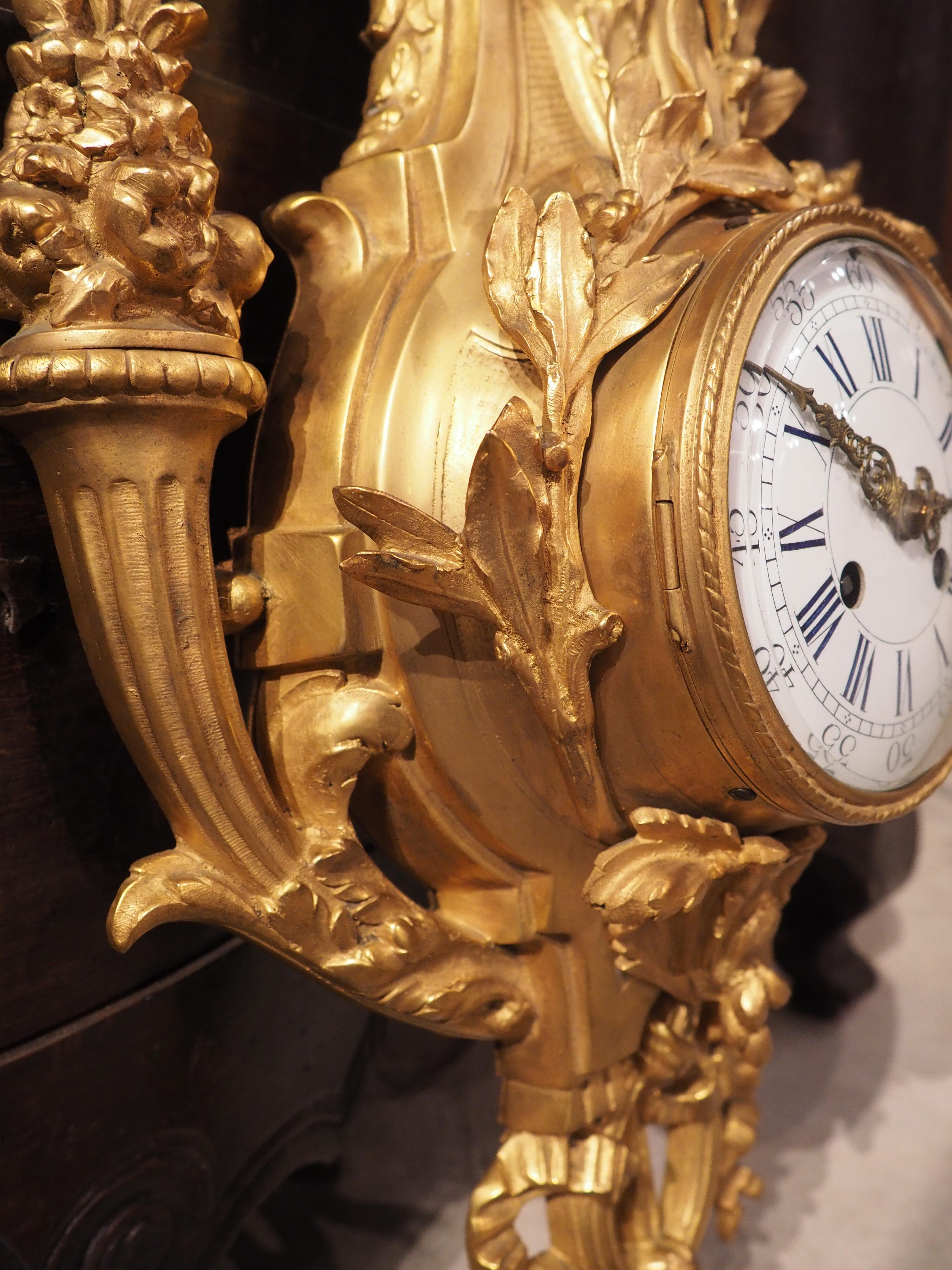 Antique French Louis XVI Style Gilt Bronze Wall Clock, 19th Century For Sale 9