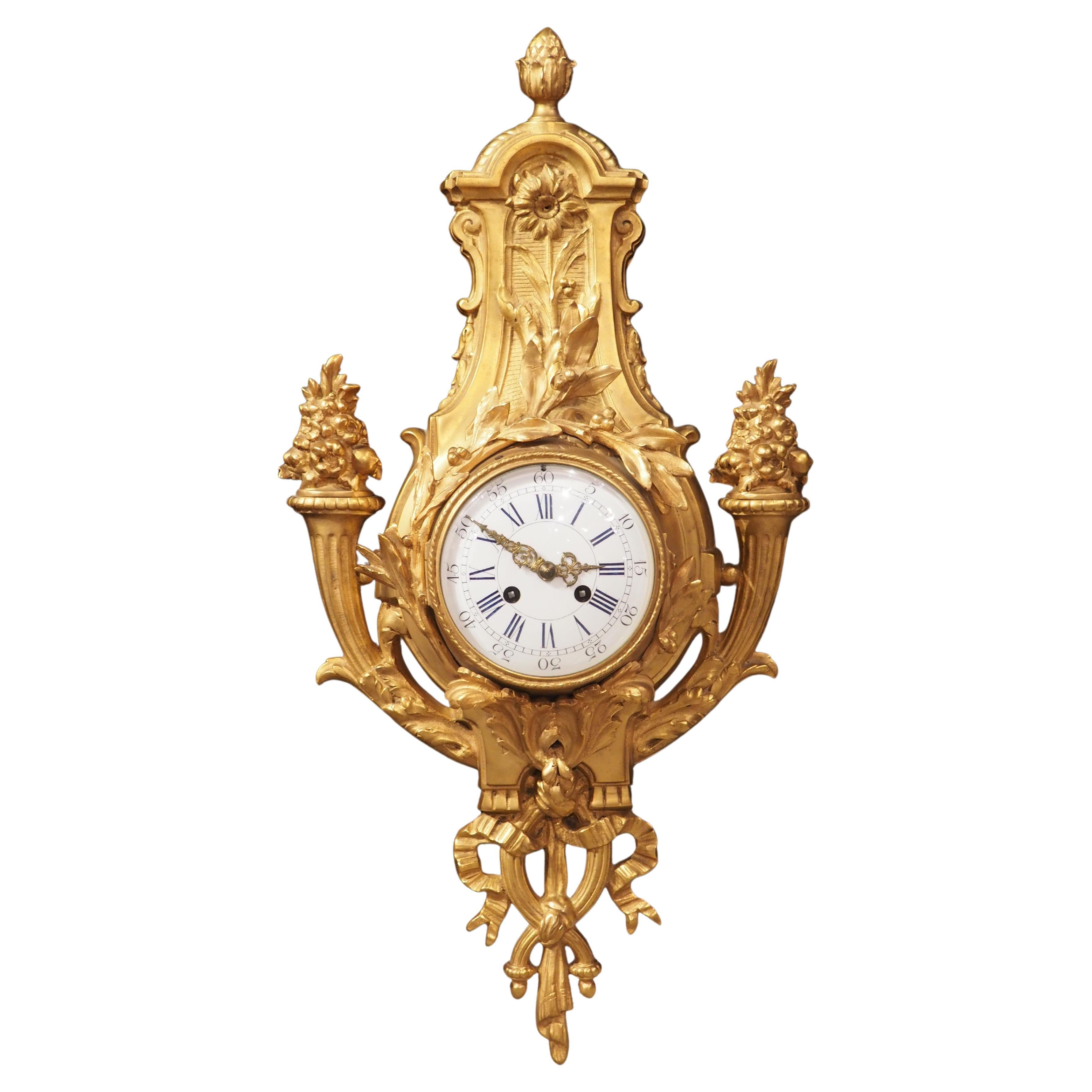 Antique French Louis XVI Style Gilt Bronze Wall Clock, 19th Century For Sale