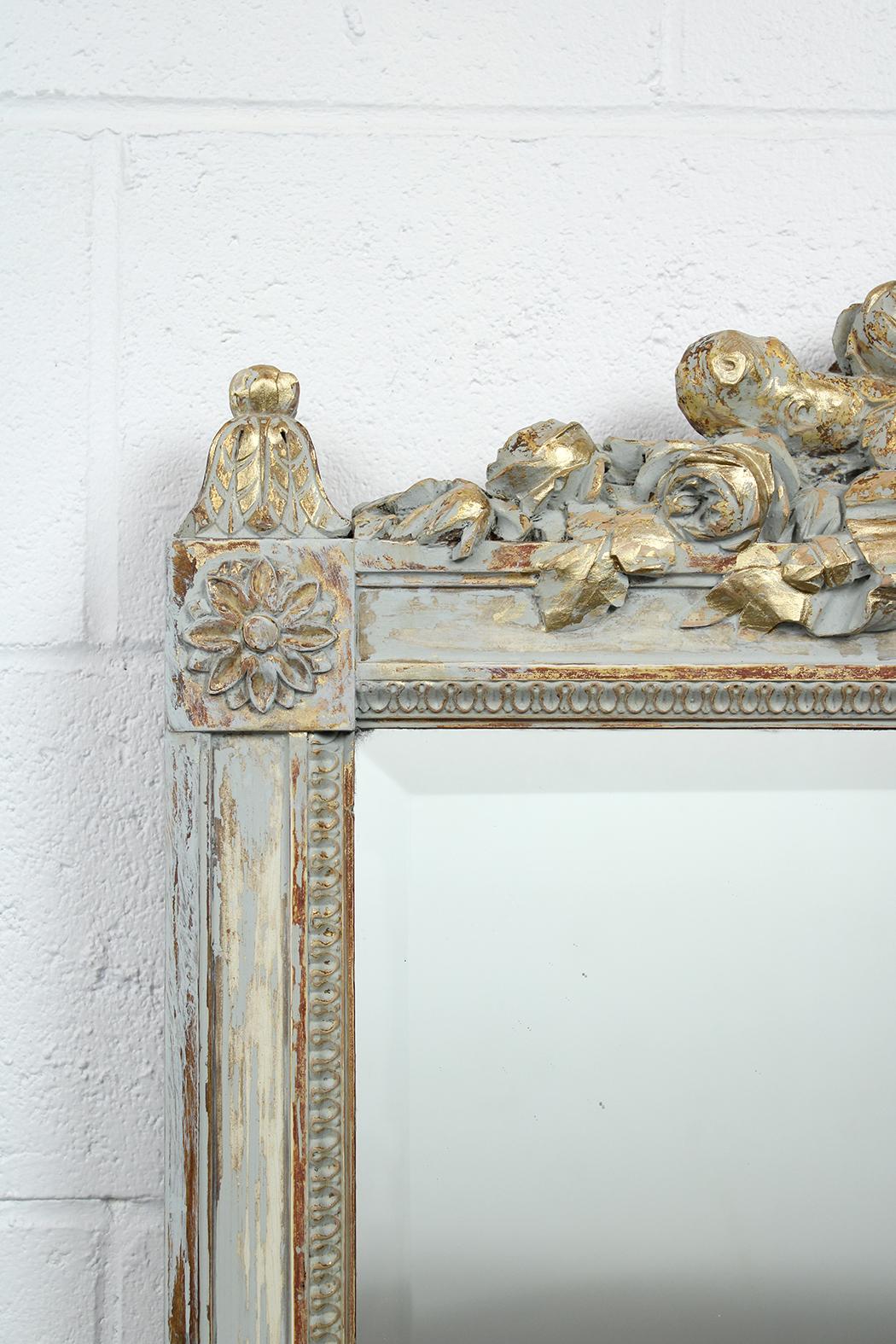 Hand-Carved Antique French Louis XVI Style Gilt Wall Mirror