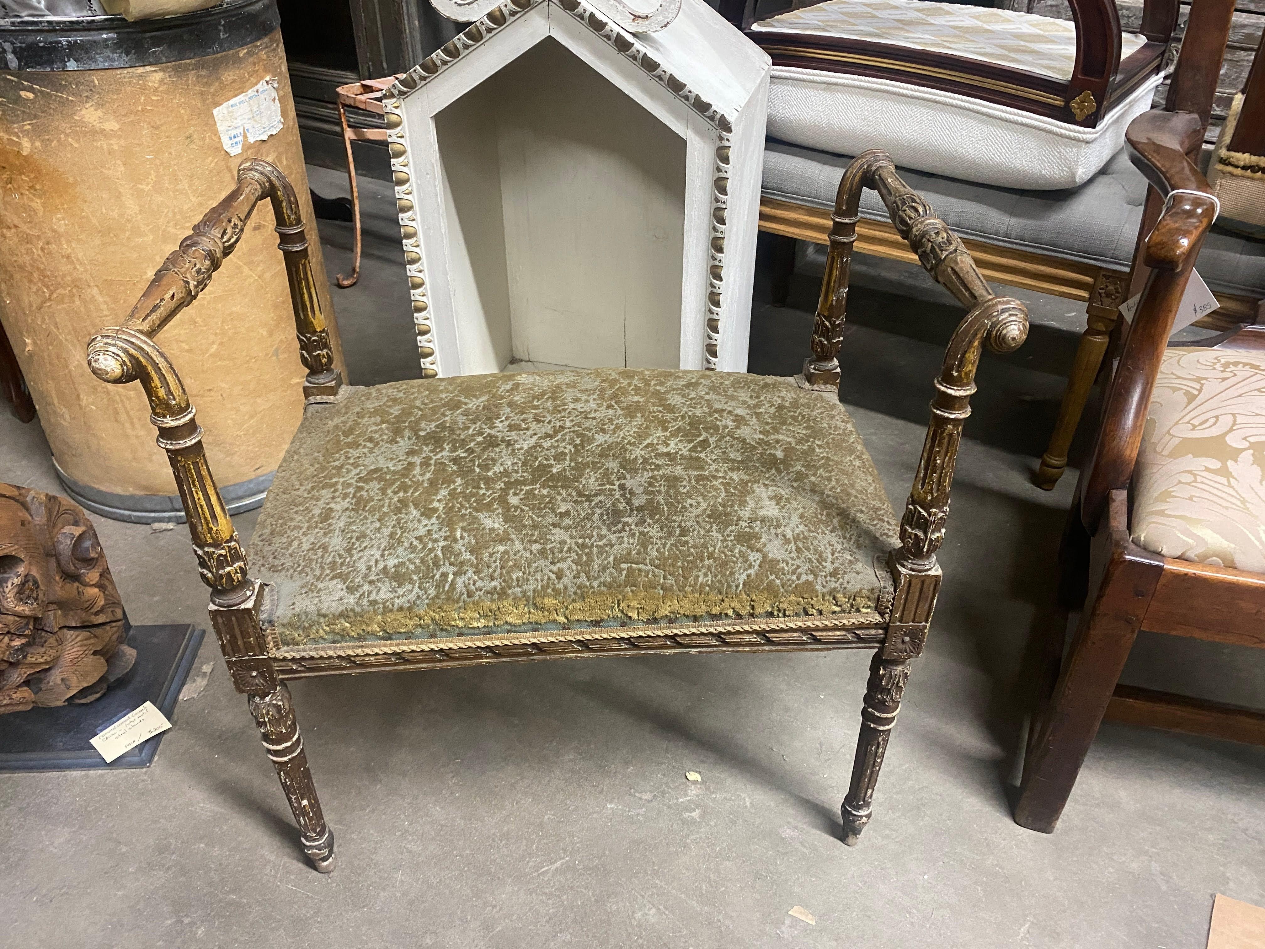 Antique French Louis XVI Style Giltwood and Green Mohair Bench 6