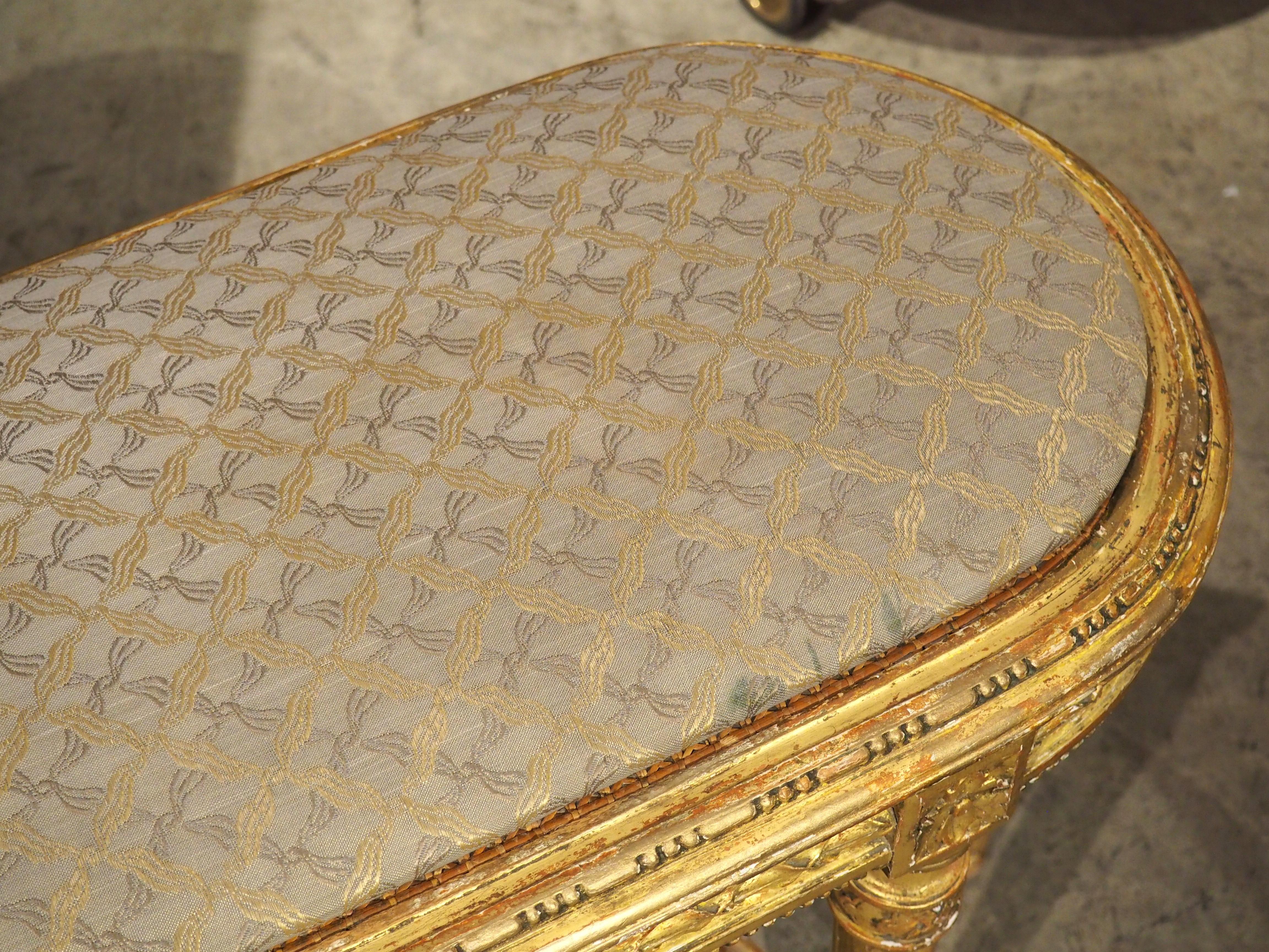 Antique French Louis XVI Style Giltwood Caned Bench, C. 1885 4