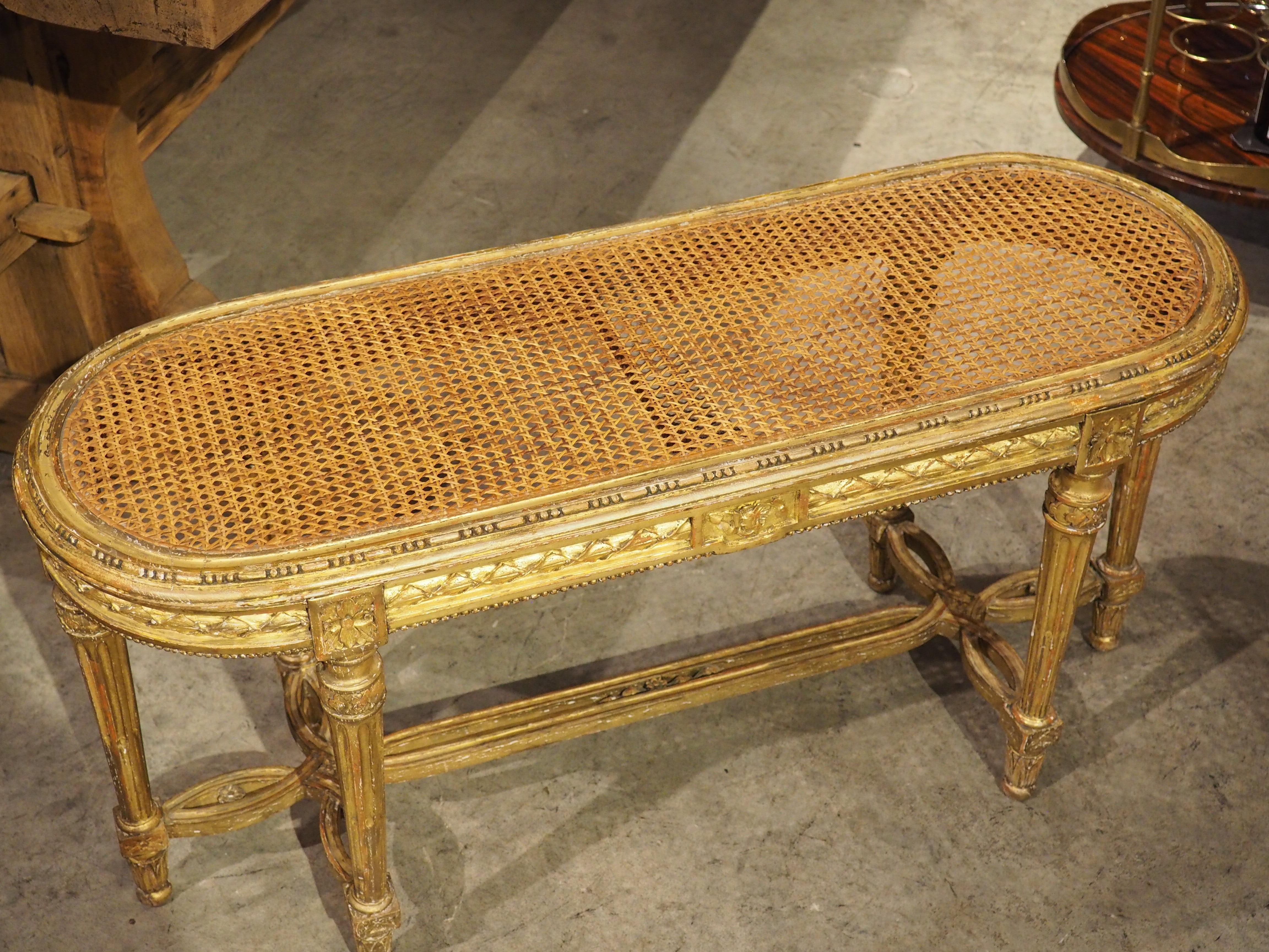 Antique French Louis XVI Style Giltwood Caned Bench, C. 1885 6