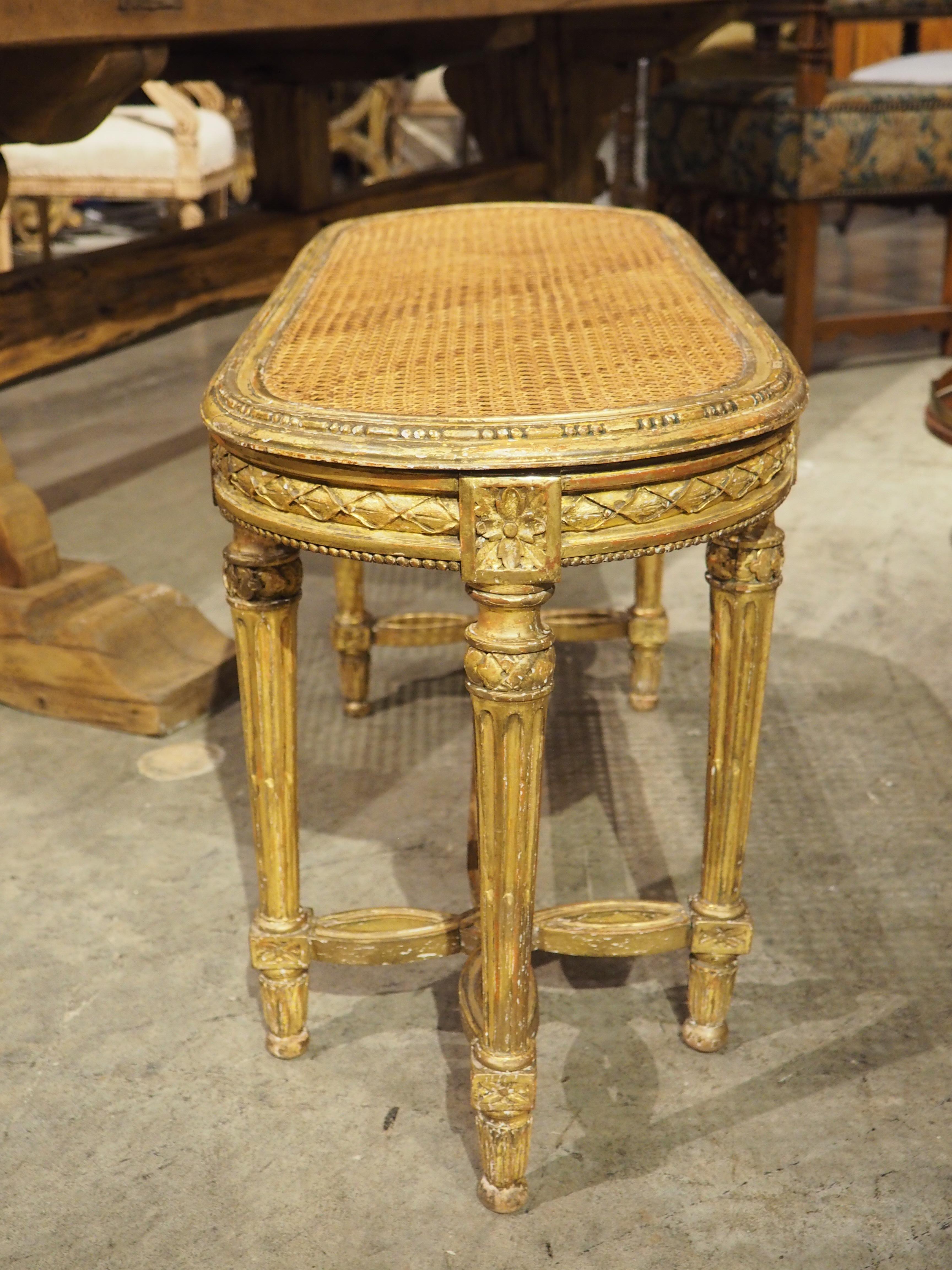 Antique French Louis XVI Style Giltwood Caned Bench, C. 1885 8