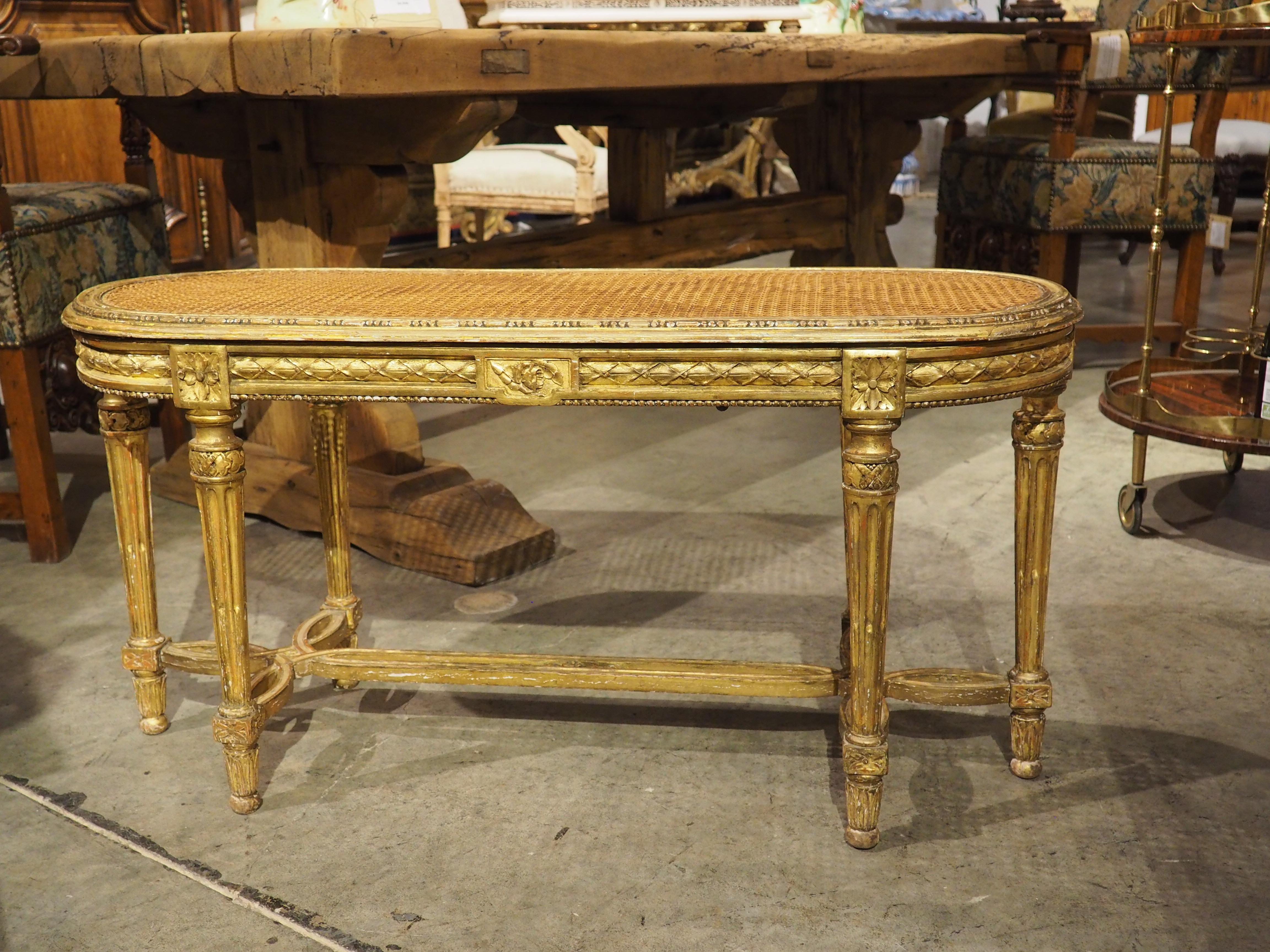 Antique French Louis XVI Style Giltwood Caned Bench, C. 1885 10
