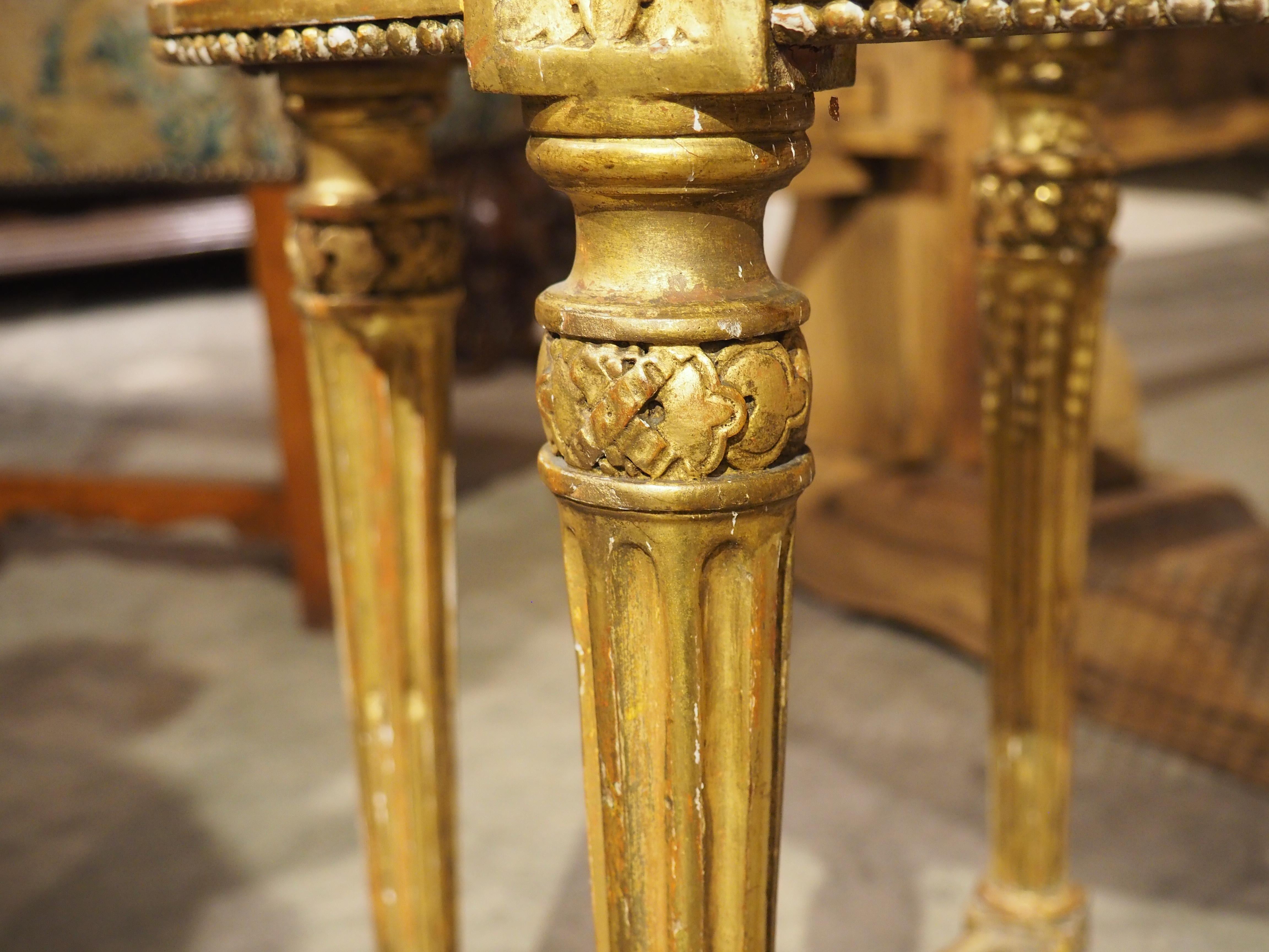 Antique French Louis XVI Style Giltwood Caned Bench, C. 1885 11