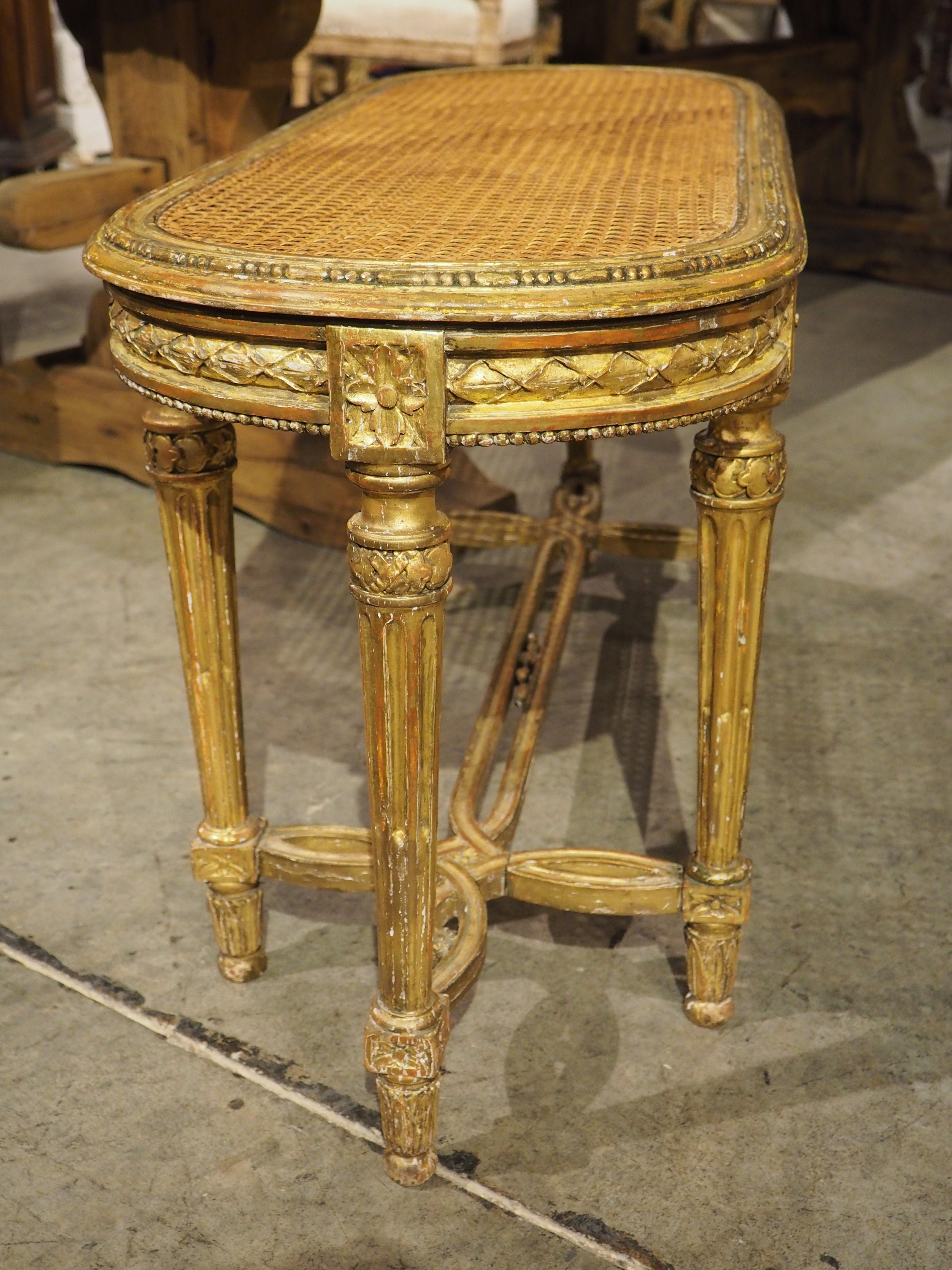 Antique French Louis XVI Style Giltwood Caned Bench, C. 1885 12