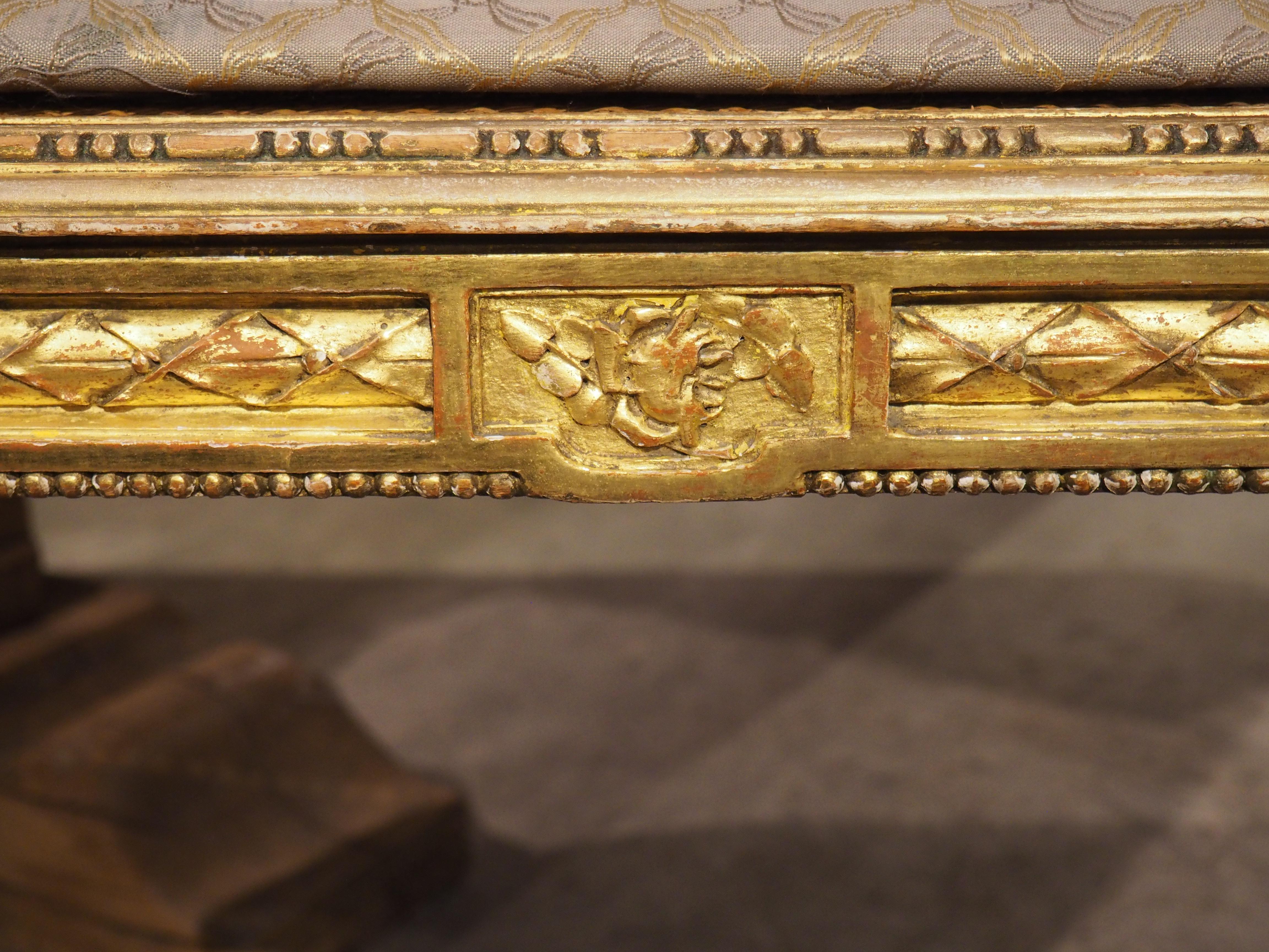 Antique French Louis XVI Style Giltwood Caned Bench, C. 1885 In Good Condition In Dallas, TX