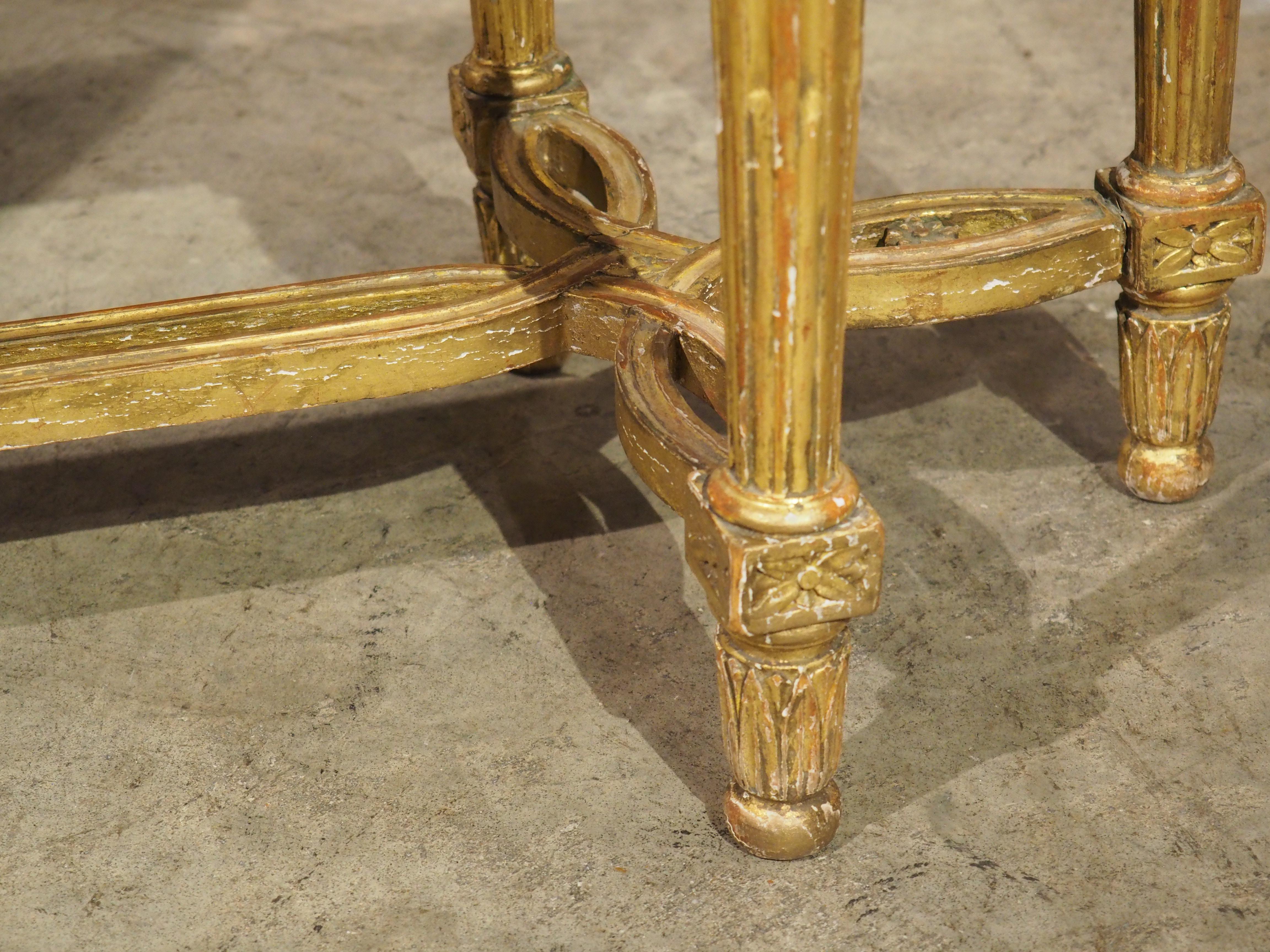 Antique French Louis XVI Style Giltwood Caned Bench, C. 1885 1