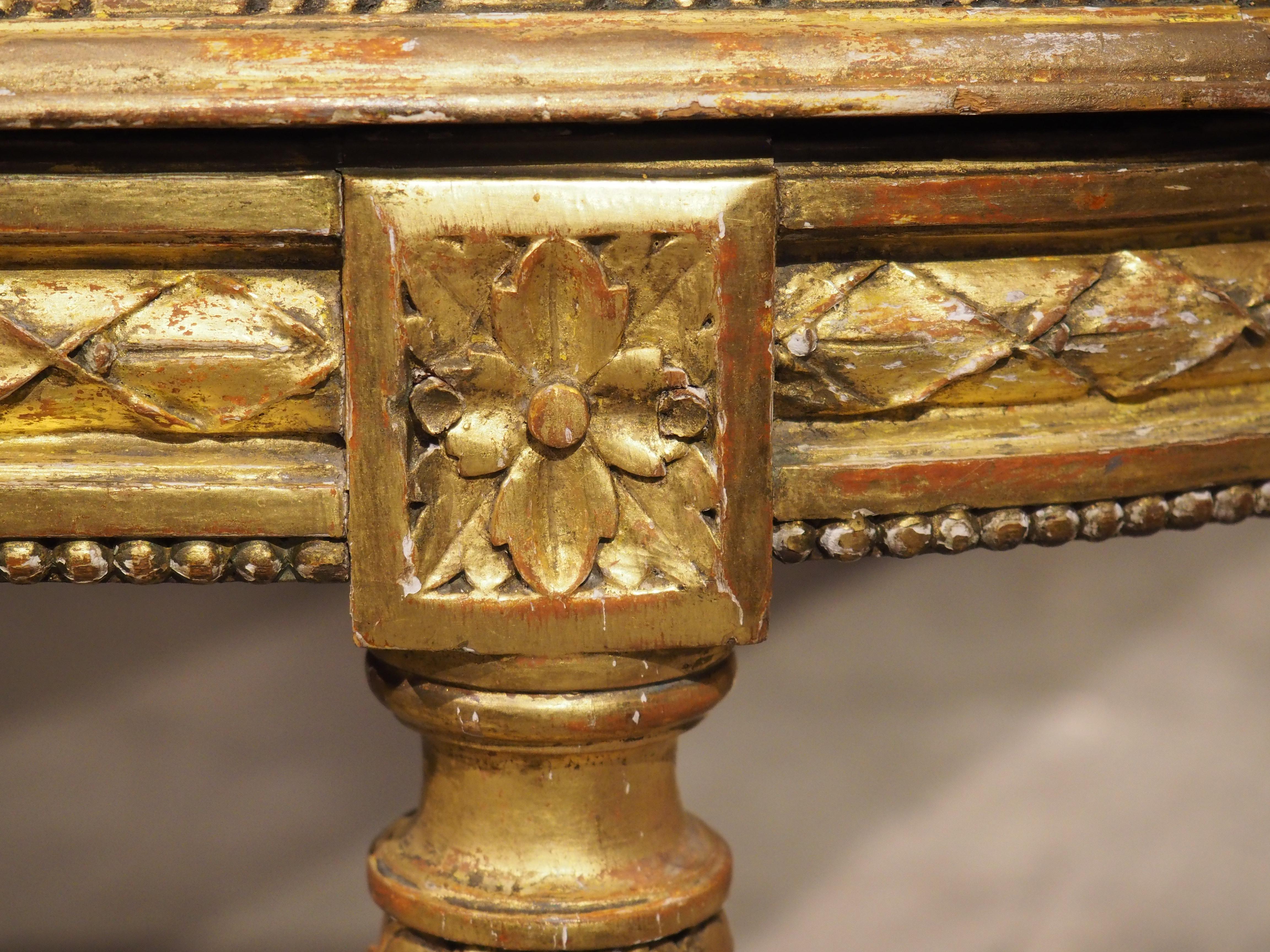Antique French Louis XVI Style Giltwood Caned Bench, C. 1885 2
