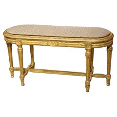 Antique French Louis XVI Style Giltwood Caned Bench, C. 1885