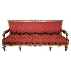 Antique French Louis XVI Style Giltwood Damask Upholstering Long Sofa Set