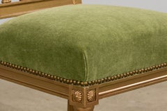 Antique French Louis XVI Style Giltwood Dining Chairs in Green Mohair, Set von 6