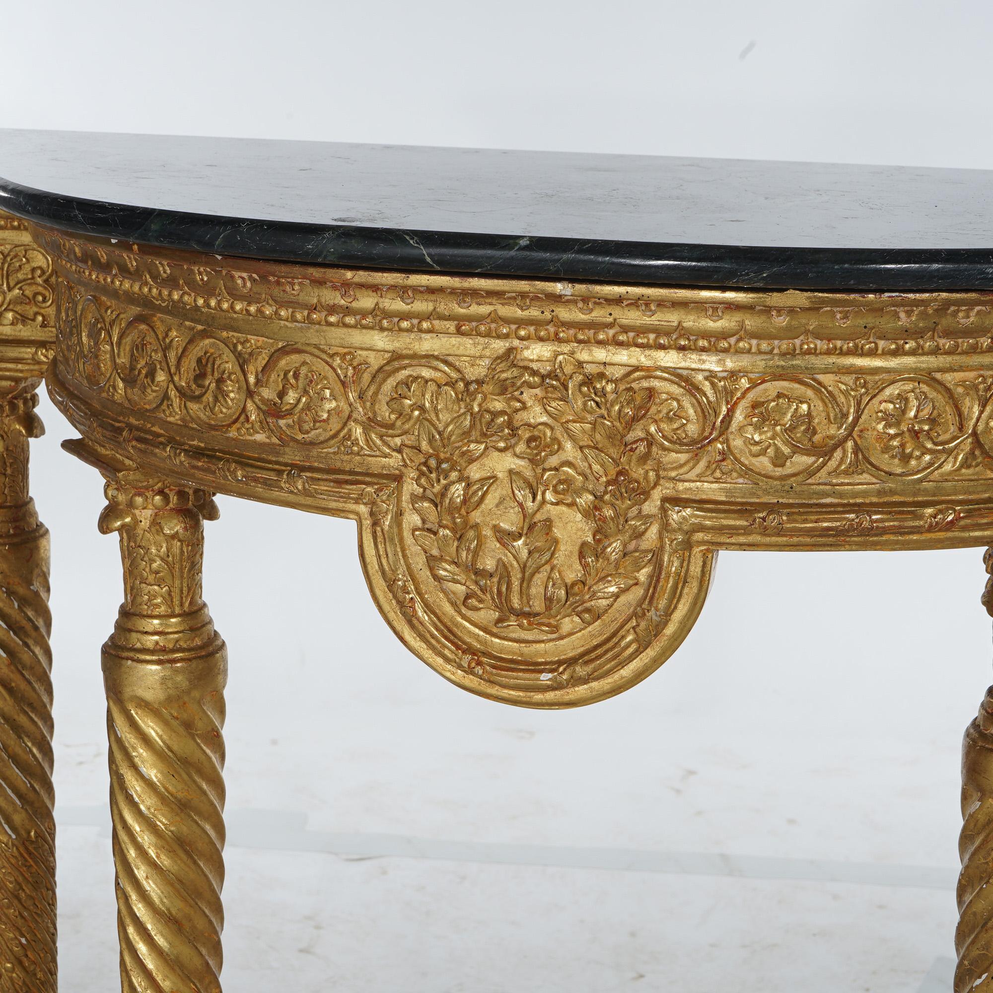 Antique French Louis XVI Style Giltwood & Marble Top  Demilune Hall Table C1900 3