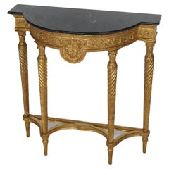 Antique French Louis XVI Style Giltwood & Marble Top  Demilune Hall Table C1900