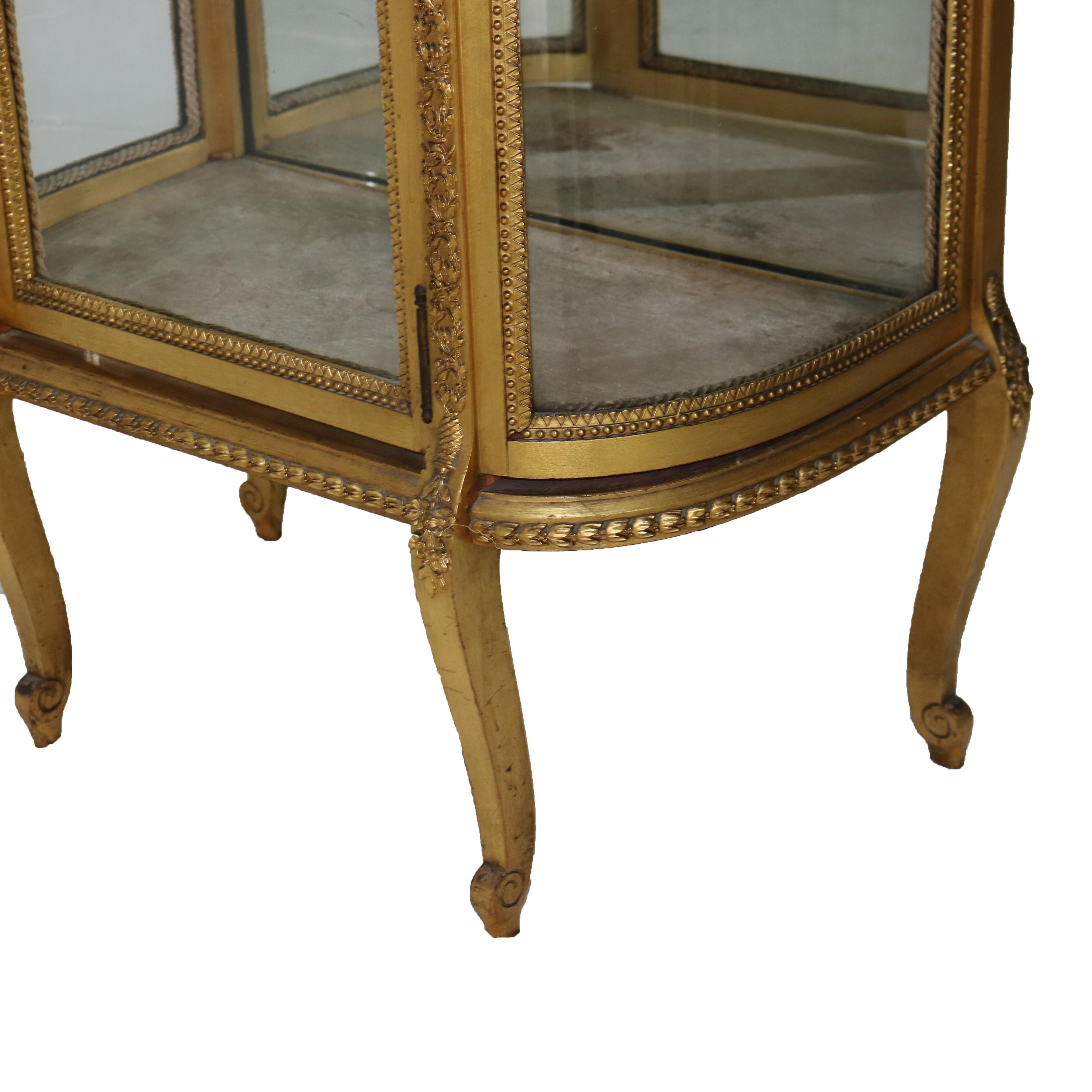 Antique French Louis XVI Style Giltwood & Mirrored Vitrine China Cabinet C1900 In Good Condition In Big Flats, NY