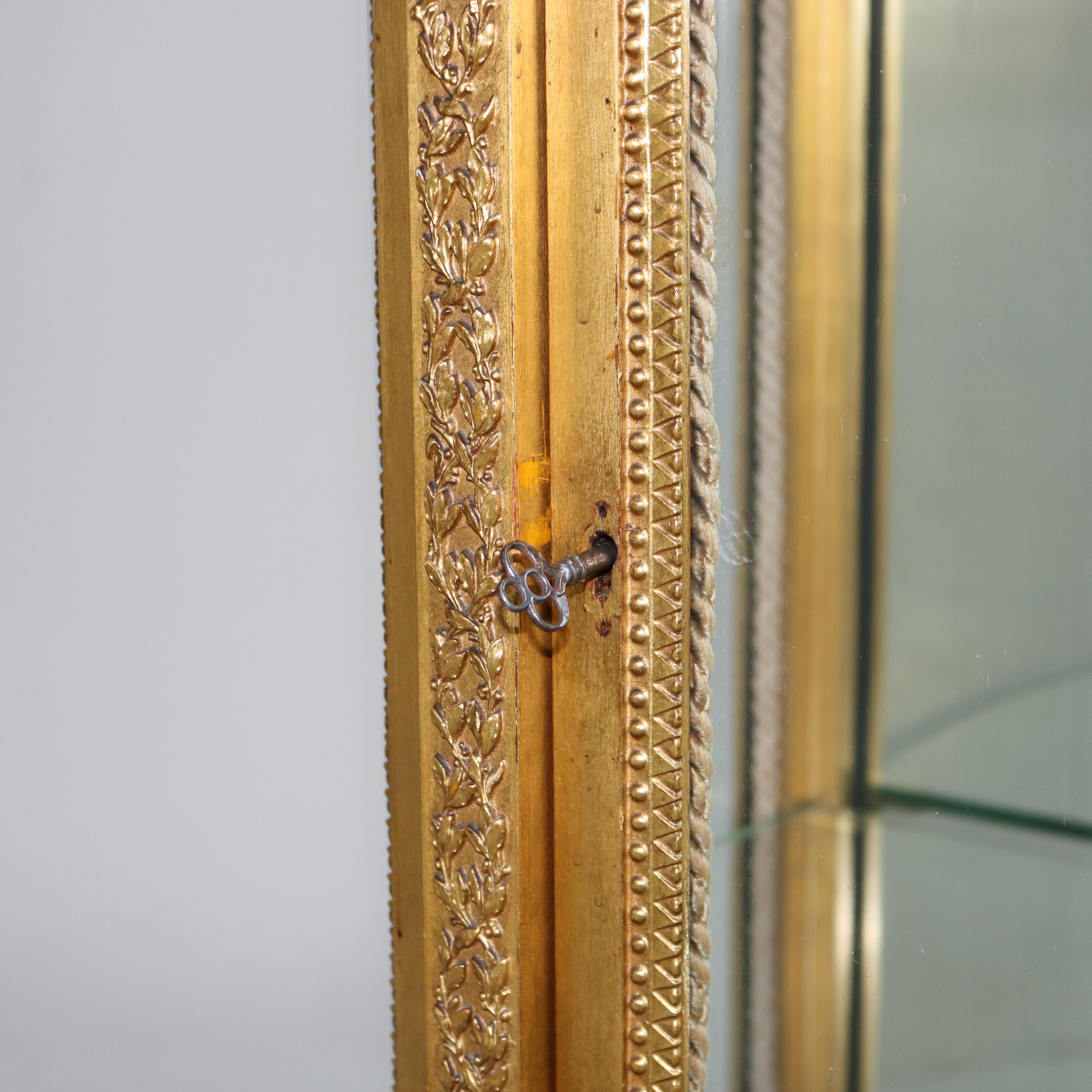 20th Century Antique French Louis XVI Style Giltwood & Mirrored Vitrine China Cabinet C1900