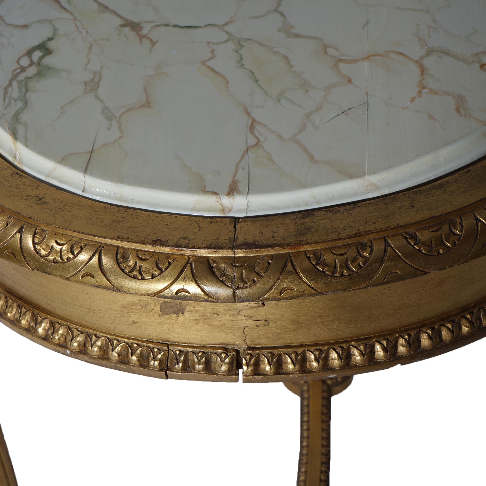 Antique French Louis XVI Style Giltwood Parlor Table with Faux Painted Top 19thC 7