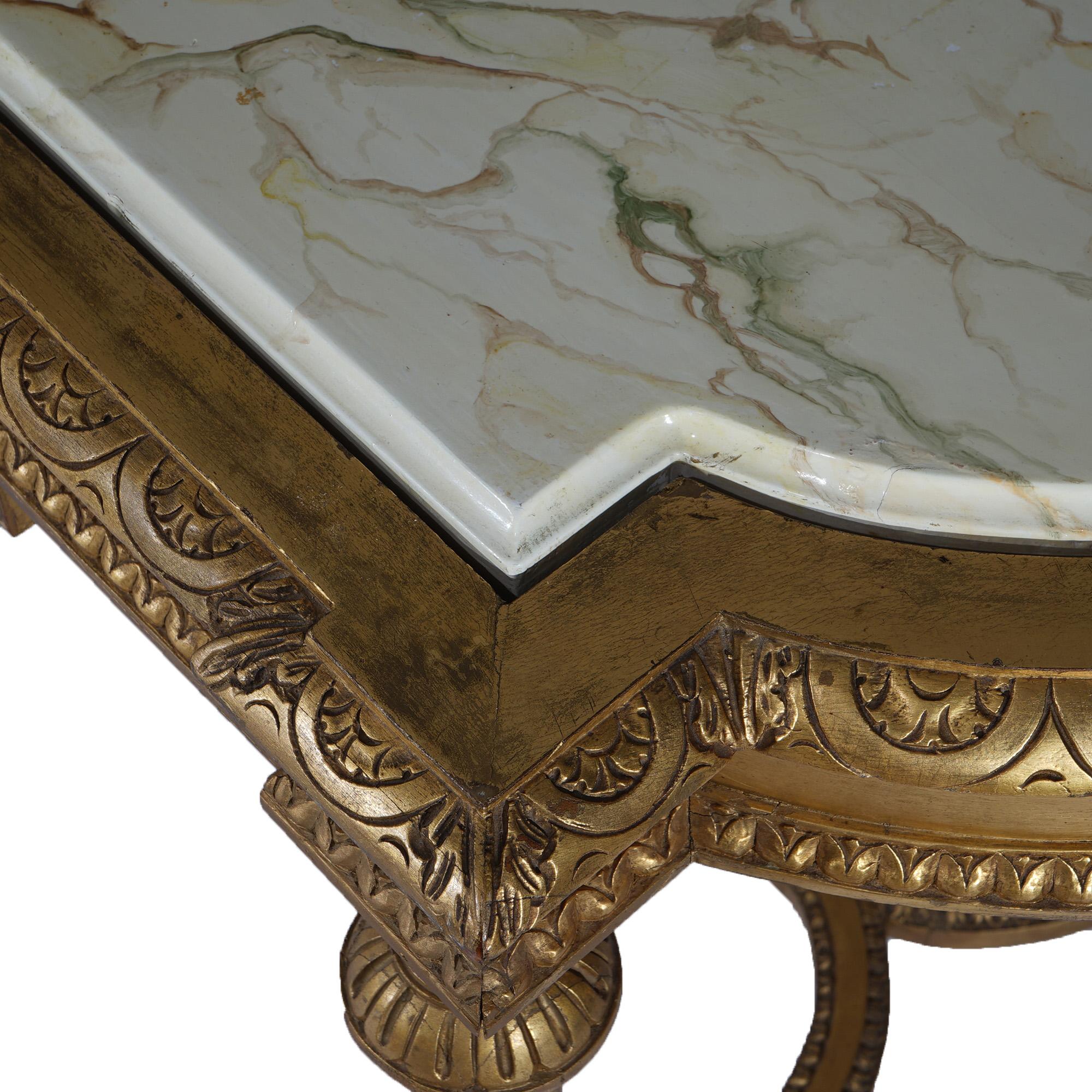 Antique French Louis XVI Style Giltwood Parlor Table with Faux Painted Top 19thC For Sale 9
